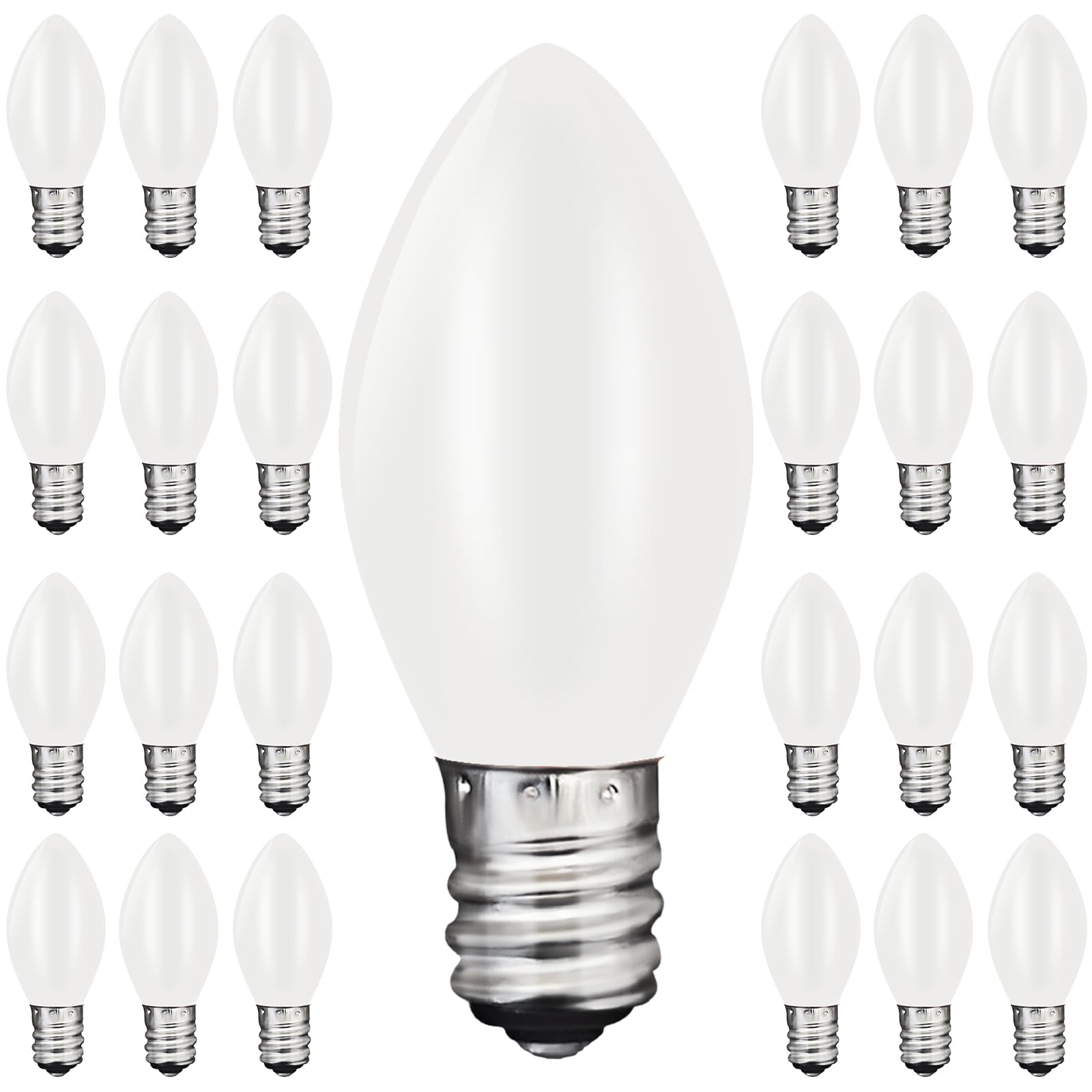 25 Pack C7 Led Replacement Light Bulbs, 0.6W Energy-Saving Led White Replacement Light Bulbs For Outdoor Christmas String Lights