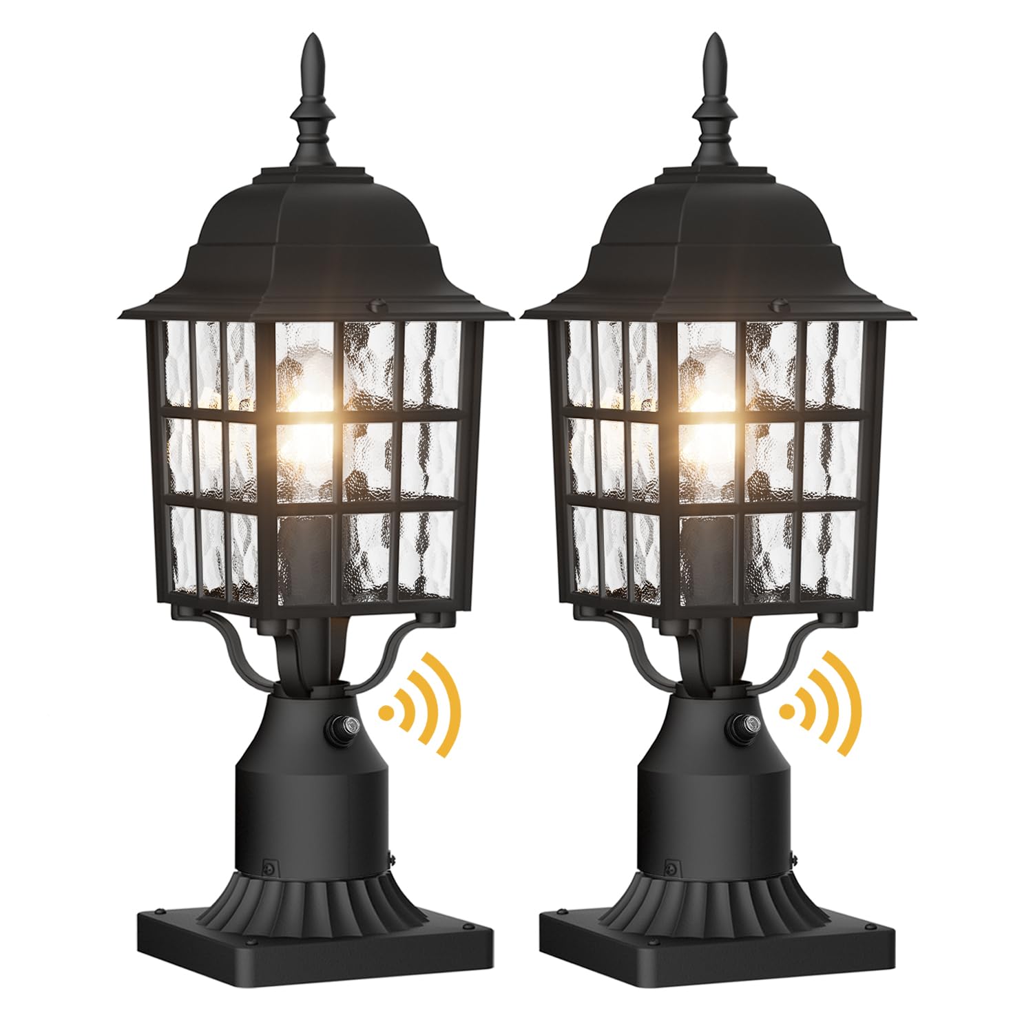 Aoceley 2-Pack Dusk To Dawn Outdoor Post Light With Pier Mount Base, Black Water Ripple Glass
