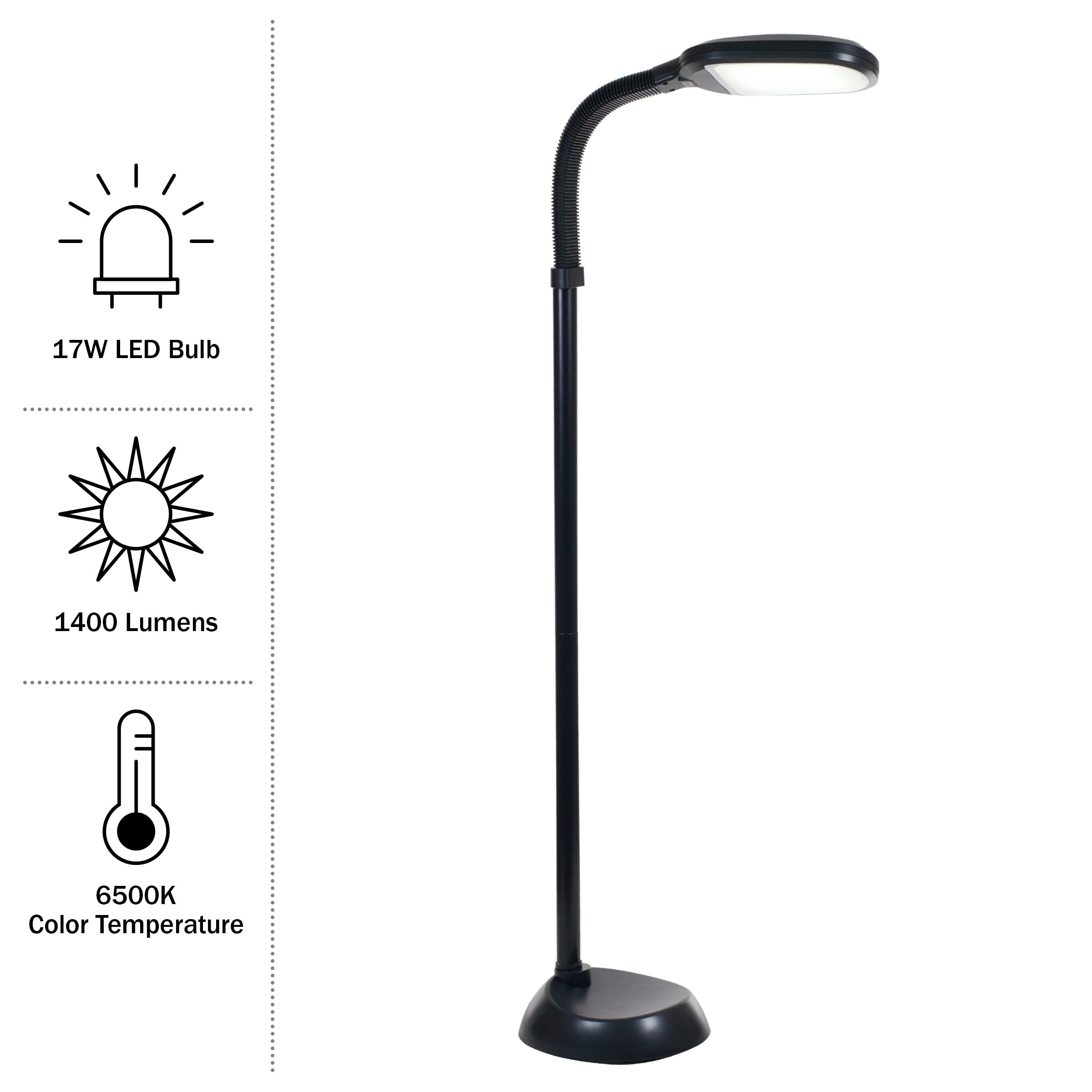 Lavish Home Led Floor Lamp - Full Spectrum Natural Sunlight Lamp With Bendable Neck - Dimmable Reading, Craft, And Esthetician Light (Black)