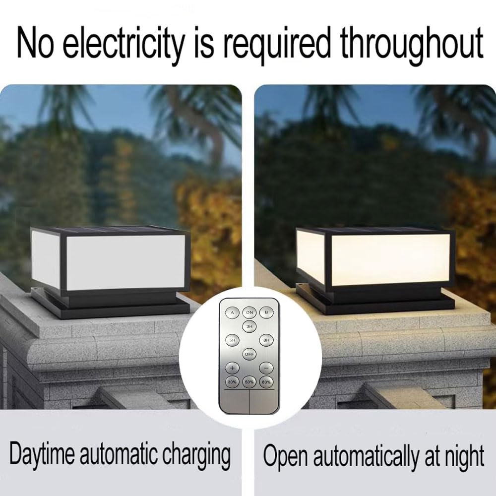 Dahgeo Solar Outdoor Column Lights With Remote Control, Ip65 Waterproof - Black, 30Cm