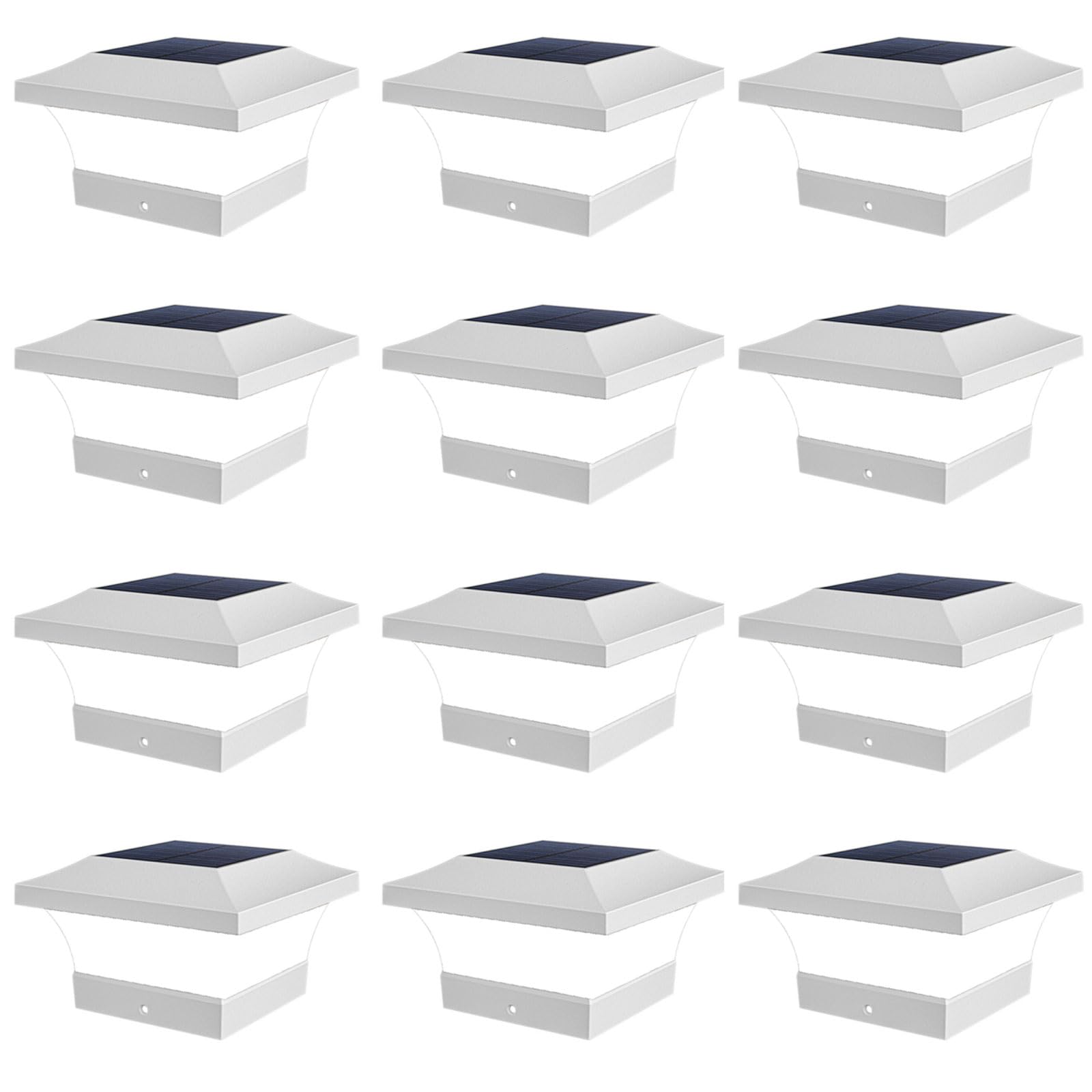 T-SUN Solar Post Cap Lights Waterproof Outdoor 6000K Cool White 12 Pack for 4x4 Posts, Acrylic, White