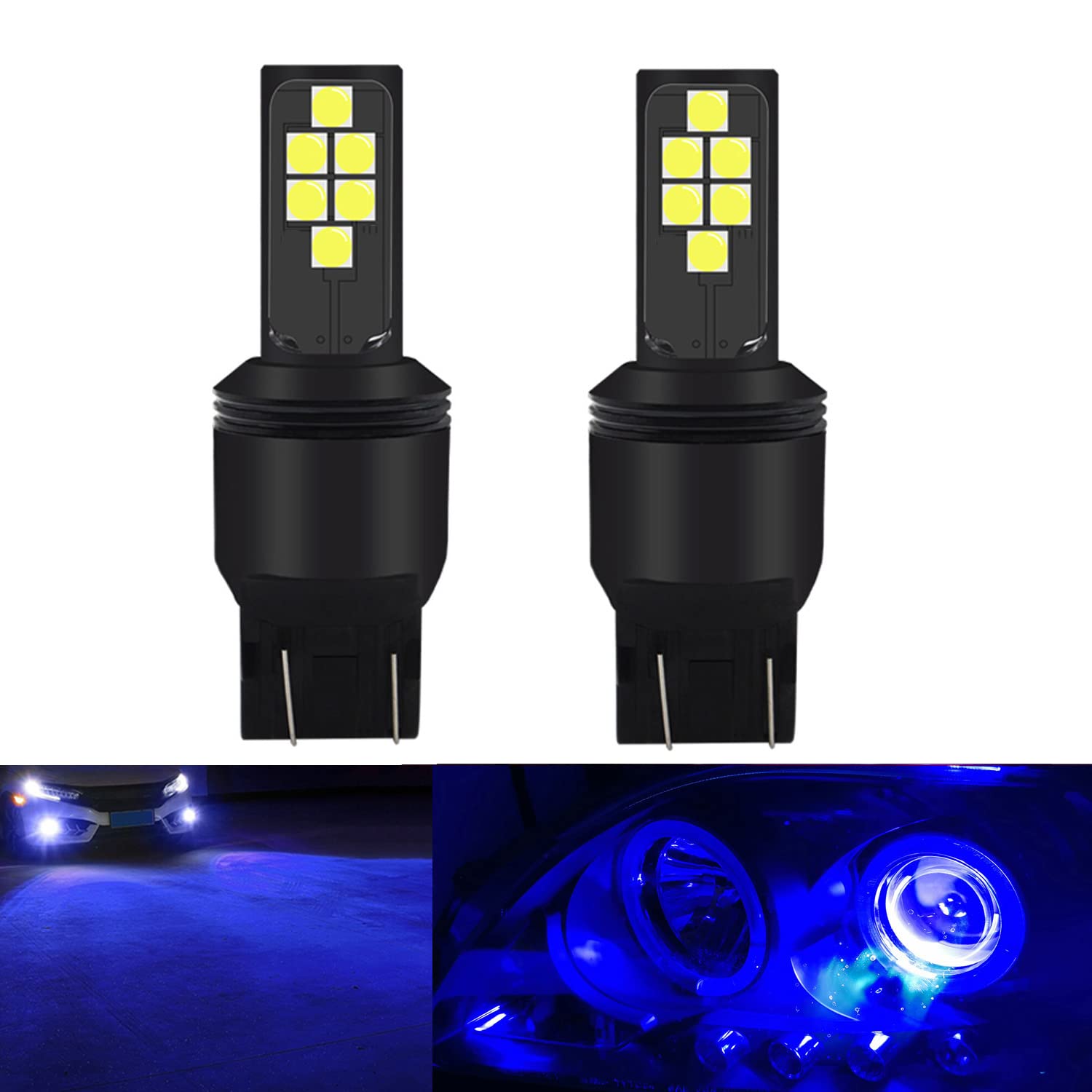 SOCAL-LED LIGHTING Blue LED Turn Signal Bulb, 7443 (T20), Plastic, Pack of 2, Dark Blue, Bright Colorful DRL Brake Lamp