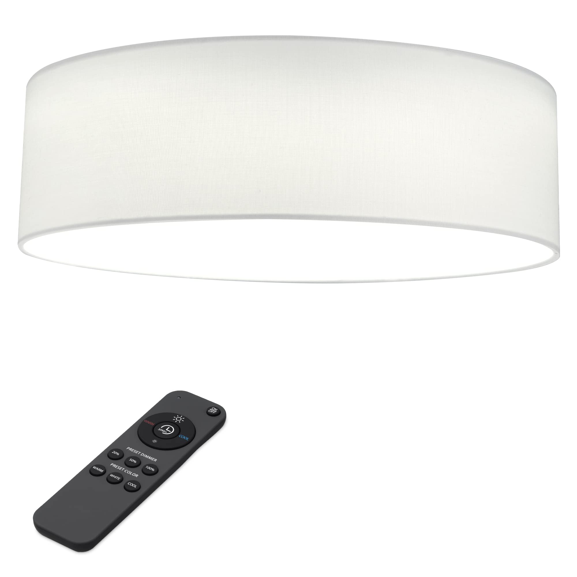 Navaris Flush Mount Ceiling Light, 15.75in Drum LED Lamp, Remote Control, White, Model 52523.02
