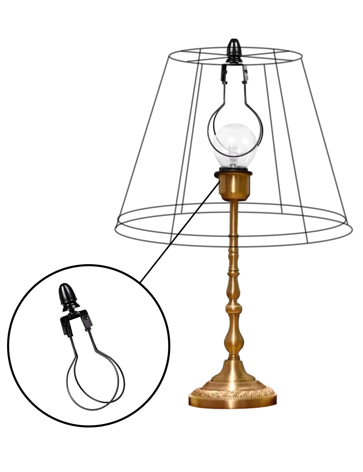 GIGIVOSHA Lamp Shade Harp Holder Adapter kit - Clip on Lampshade Light Bulb With Shade Attaching Finials Support Fitter Parts Co