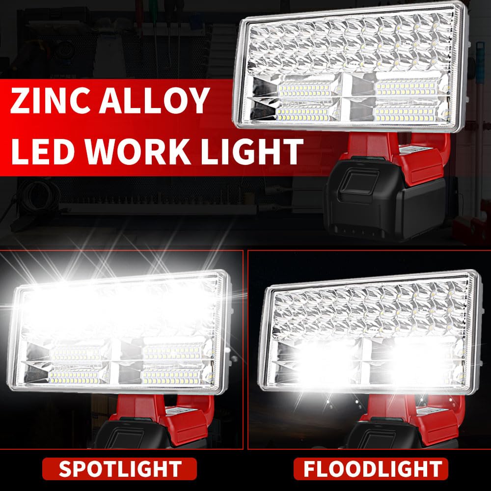 40W Cordless Flashlight For Milwaukee 18V Lithium-Ion Battery, Dteztech 4200Lm Led Work Light With Usb Port, 9'' Zinc Alloy Spot