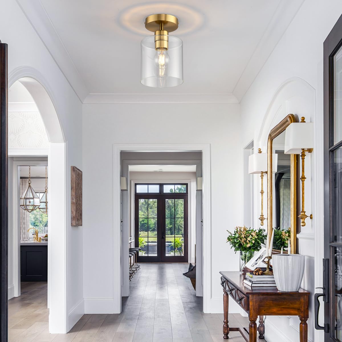 Klss Brass Semi Flush Mount Ceiling Light,Modern Ceiling Light Fixture For Closet Hallway Entryway,Gold Hallway Light Fixture Ce