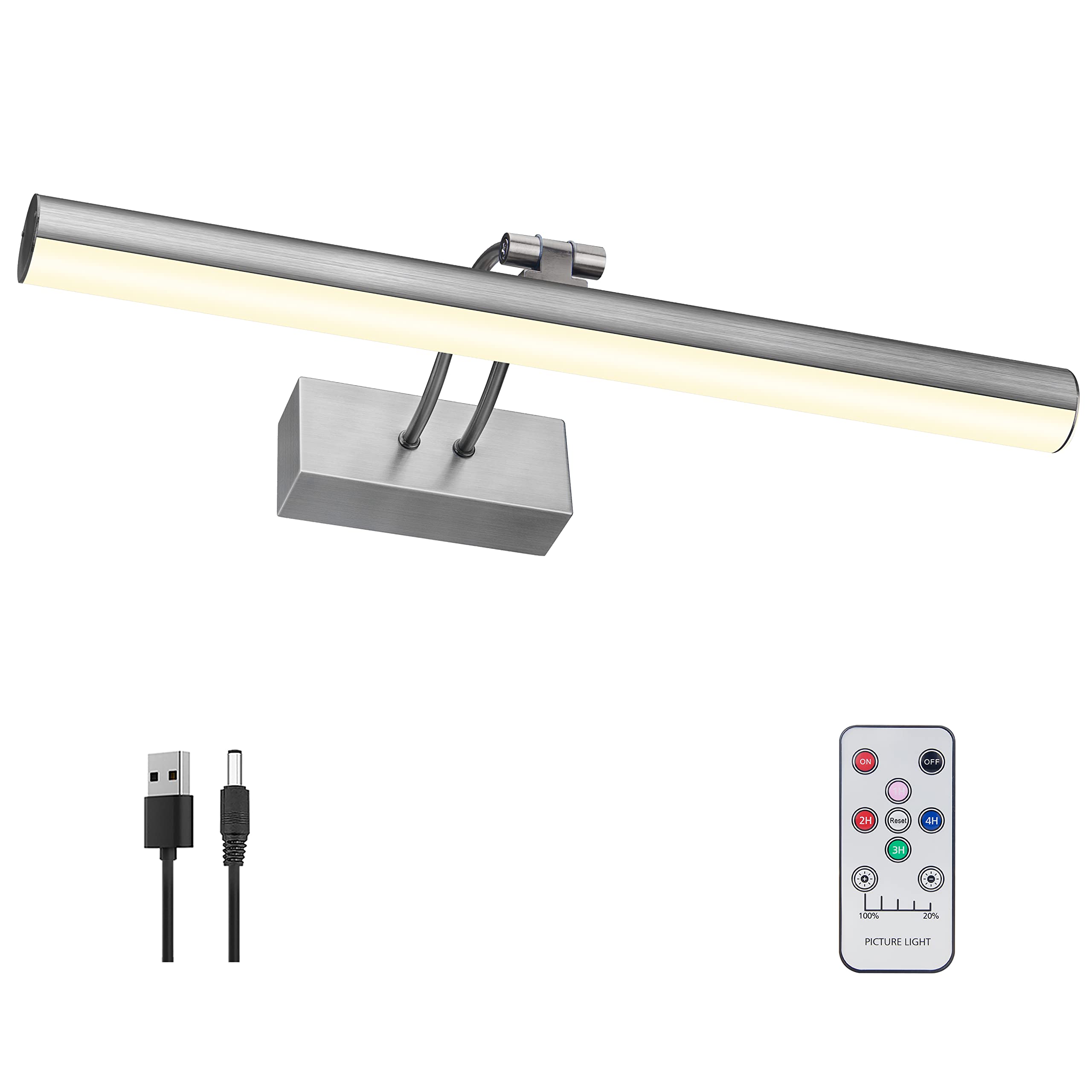 Raifoolly Picture Light,L Size Wireless Battery Art Lights For Paintings,Rechageable Remote Display Picture Lighting With Timer And Dimmable For Painting,Frame,Portrait,Dartboard, Black Steel