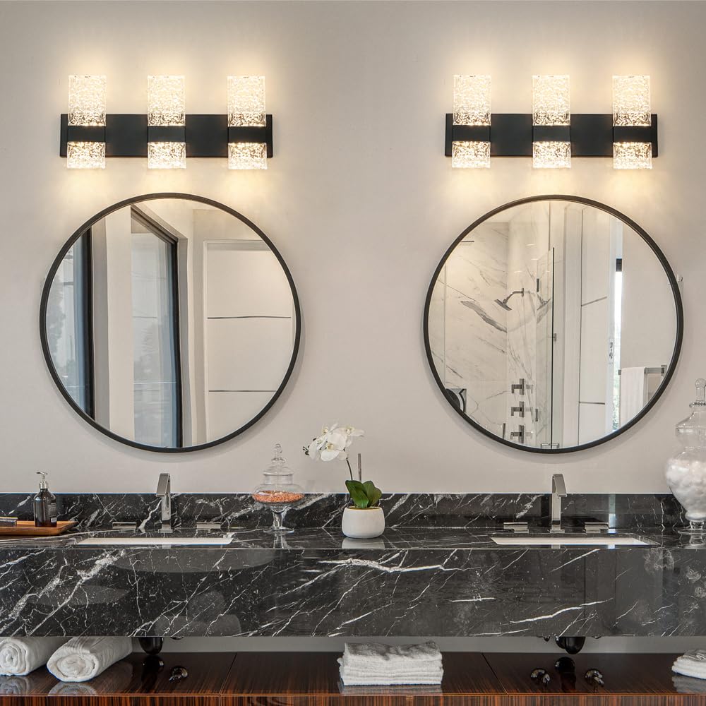 Ditoon Modern Matte Black 6-Light Bathroom Vanity Light, Dimmable Acrylic Shade, Hardwired Wall Fixture, H9.25in, L21.26in