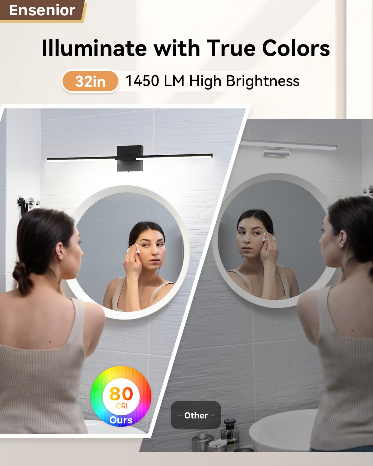 Ensenior Modern Vanity Light - 32" Black LED Fixture with Built-in Dimmer, 20W, 5CCT - FCC Certified for Mirror & Bedroom