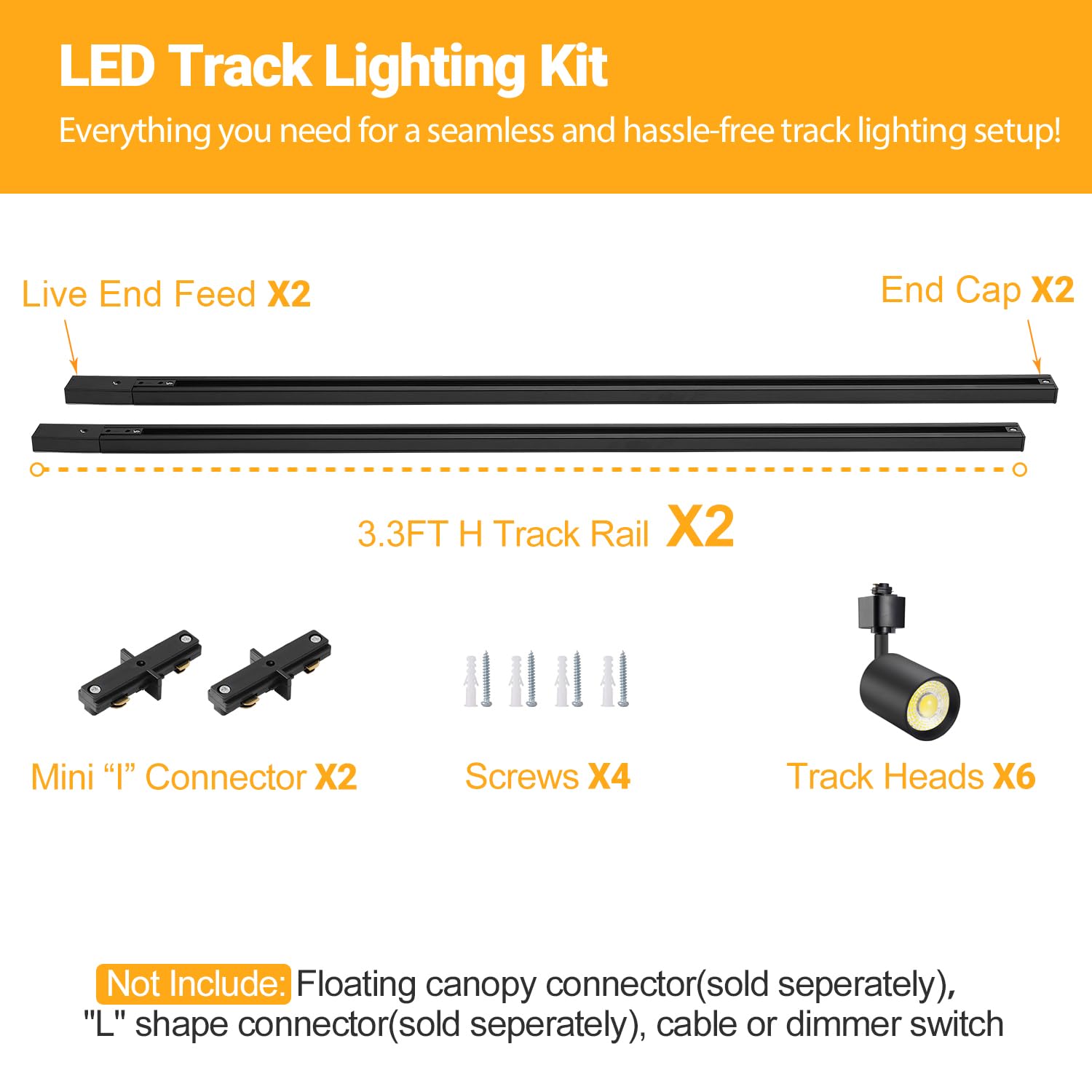 Vanoopee 6-Light Led Track Lighting Kit With 6.6Ft H Type Track Rails, Dimmable Track Light Heads Bright Ceiling Spotlight Fixtu