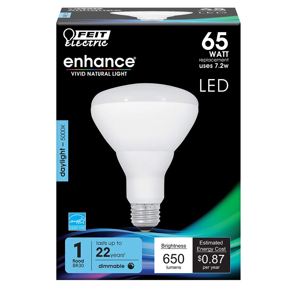 Feit Electric Br30 Led Light Bulb, 65W Equivalent, Dimmable, 650 Lumens, E26 Standard Base, 5000K Daylight, 90 Cri, Recessed Can