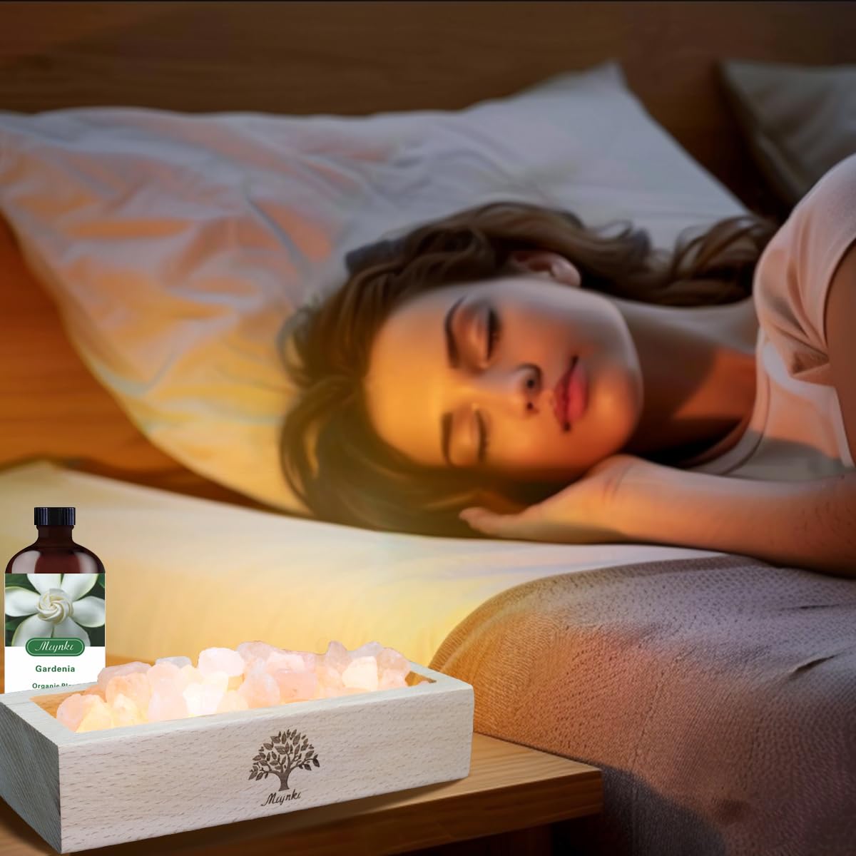 Mlynkl Essential Oil Diffuser-Salt Lamp Aromatherapy Diffuser-Natural Pink Himalayan Salt Lamp 300G With Wooden Base & Warm Ligh