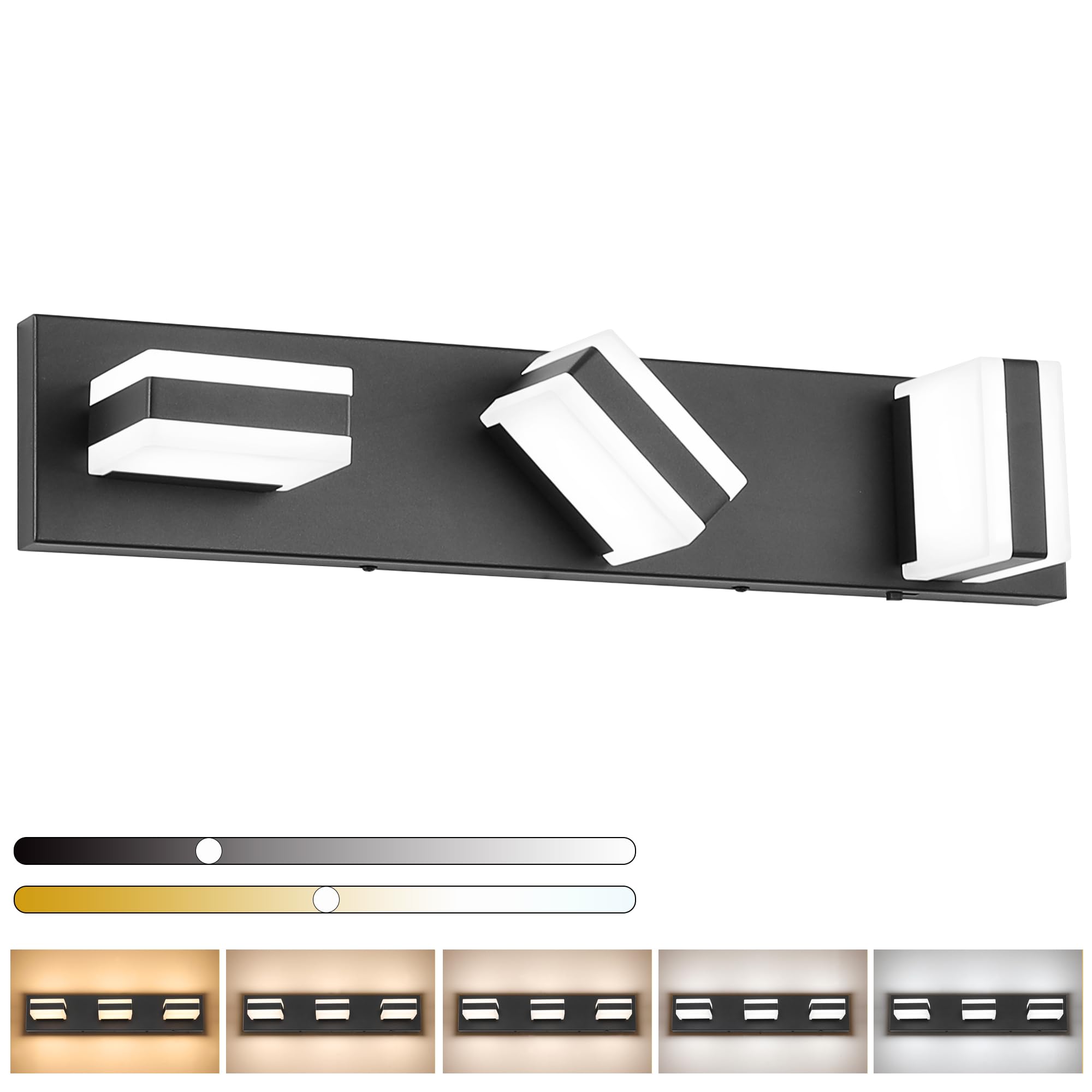 SOLFART Bathroom Light  5 Color Temperature LED Bathroom Vanity Fixtures  Black 3 Lights Vanity Light Over Mirror Modern LED Light Adjustable Color 5CCT