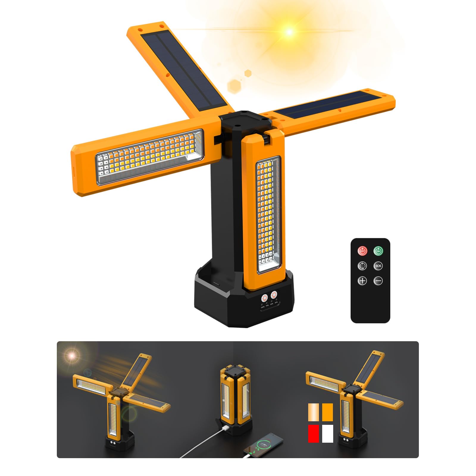 Iodoo 13200Mah Rechargeable Solar Work Light With Folding Stand Support And Portable Carrying Bag, 8000 Lumen Stepless Dimmable, 4 Lighting Modes, White/Warm/Warm White (No Tripod)