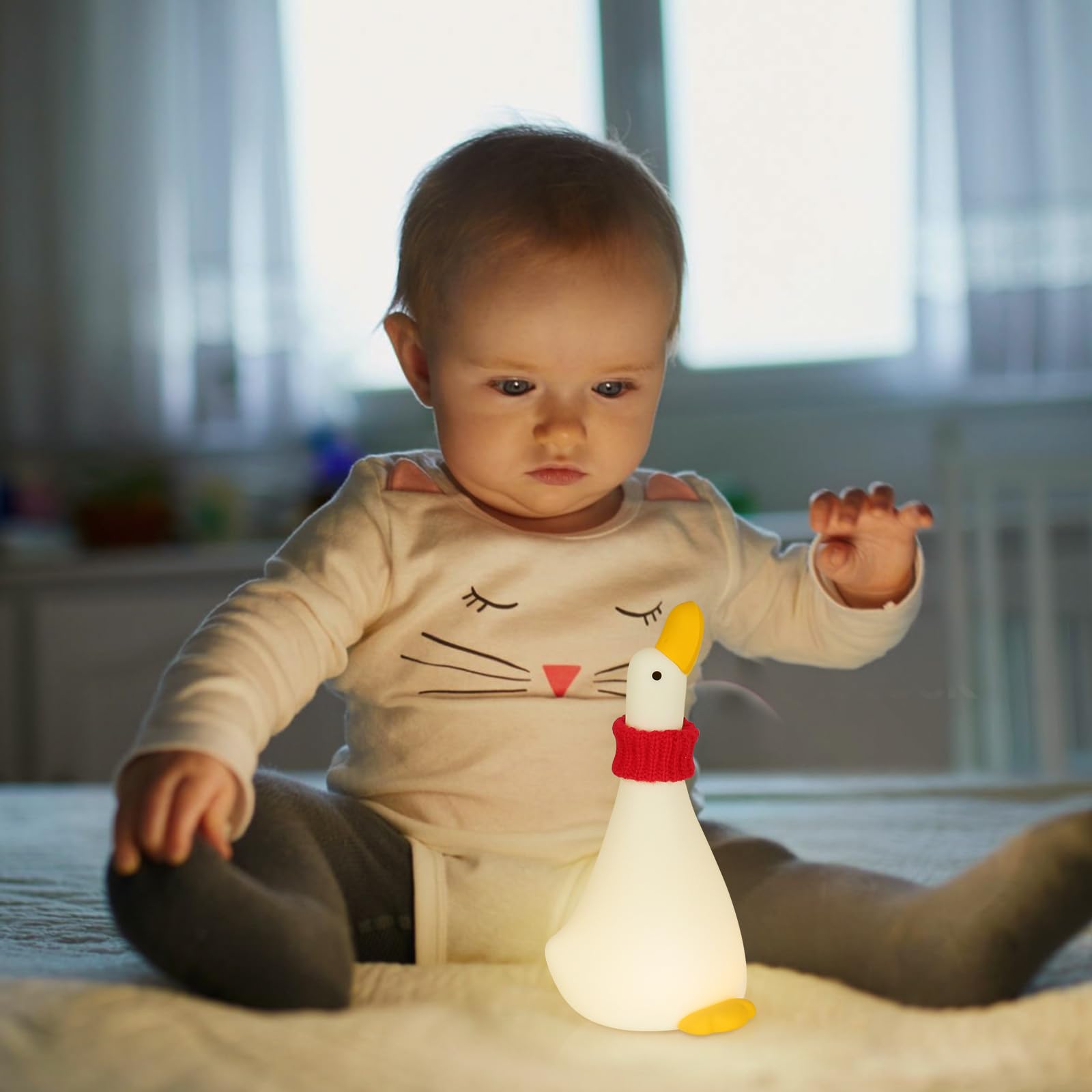 Cute LED Duck Night Light, Rechargeable Silicone Squishy Light Up Duck Lamp, 3-Level Dimmable Nursery Night Lights for Toddler B