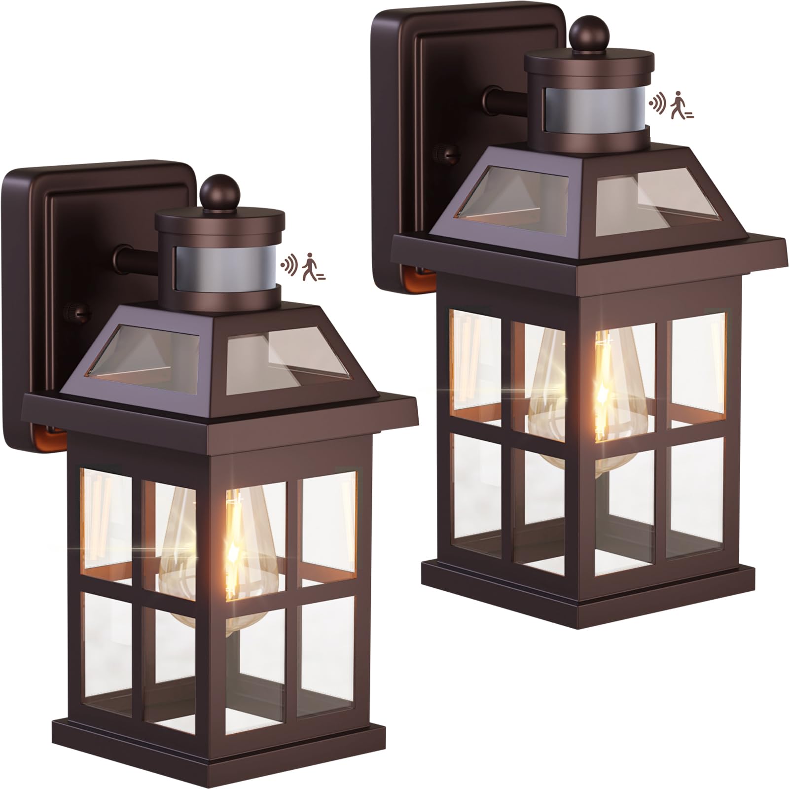 Roravilila Bronze Outdoor Wall Lights with Motion Sensor, ETL Exterior Light Fixtures Waterproof 2 Pack, Anti-Rust Aluminum Porc