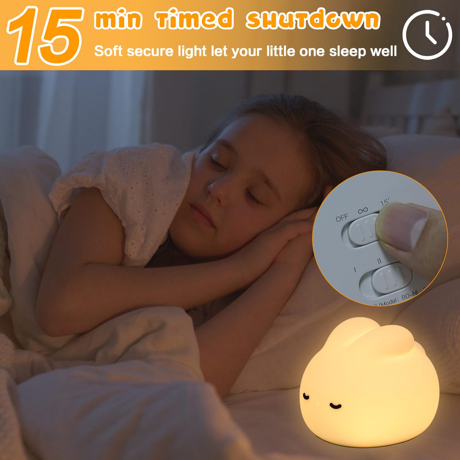 Mexyz Cute Bunny Night Light, 3 Level Dimmable Nursery Nightlight For Kids, Rechargeable Silicone Squishy Rabbit Lamp With Tap Control & Timer For Breastfeeding Toddler Baby Kids Decor Gift