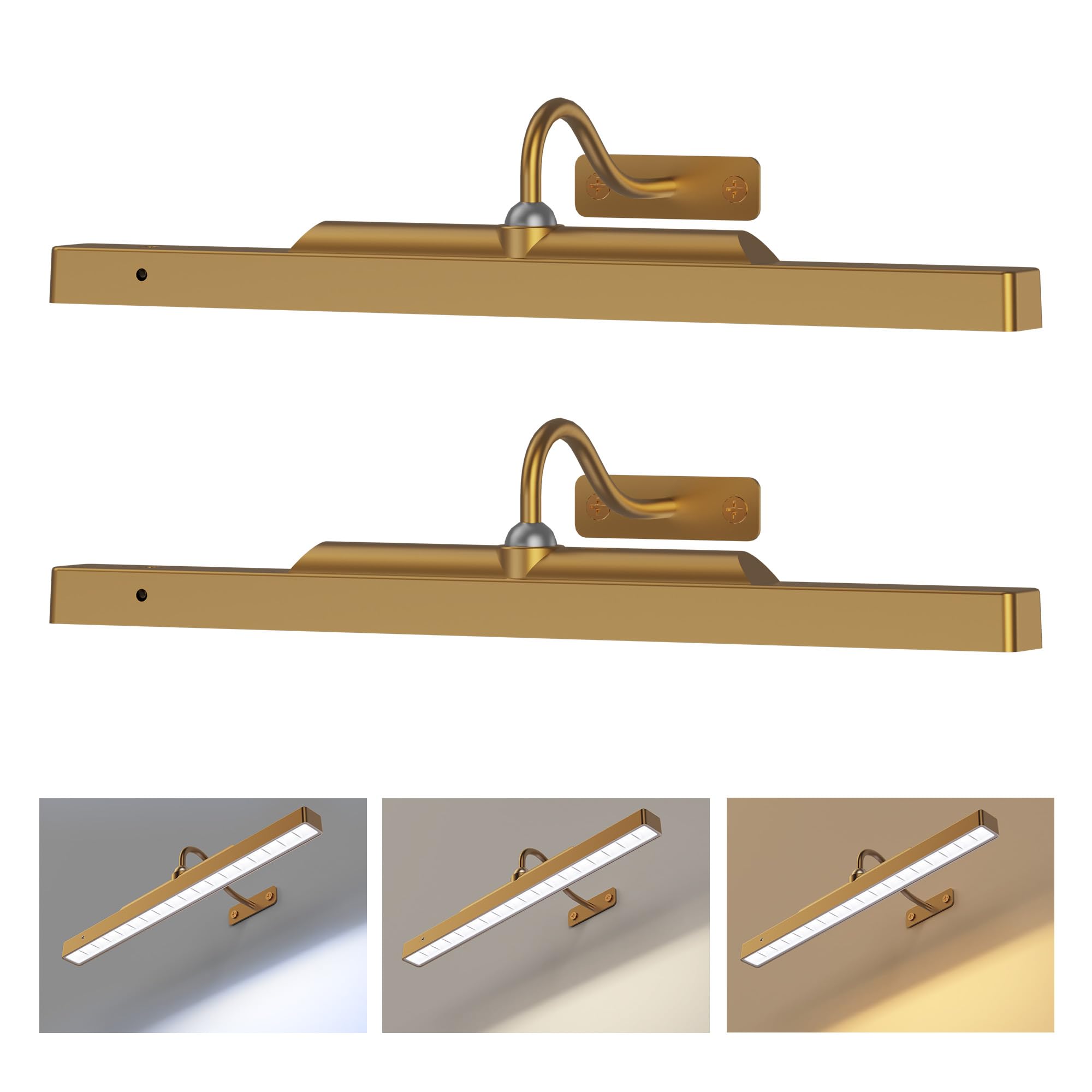 Craftersmark Wireless Picture Light, 16in Battery Operated Wall Sconce, 2 Pack, Brass