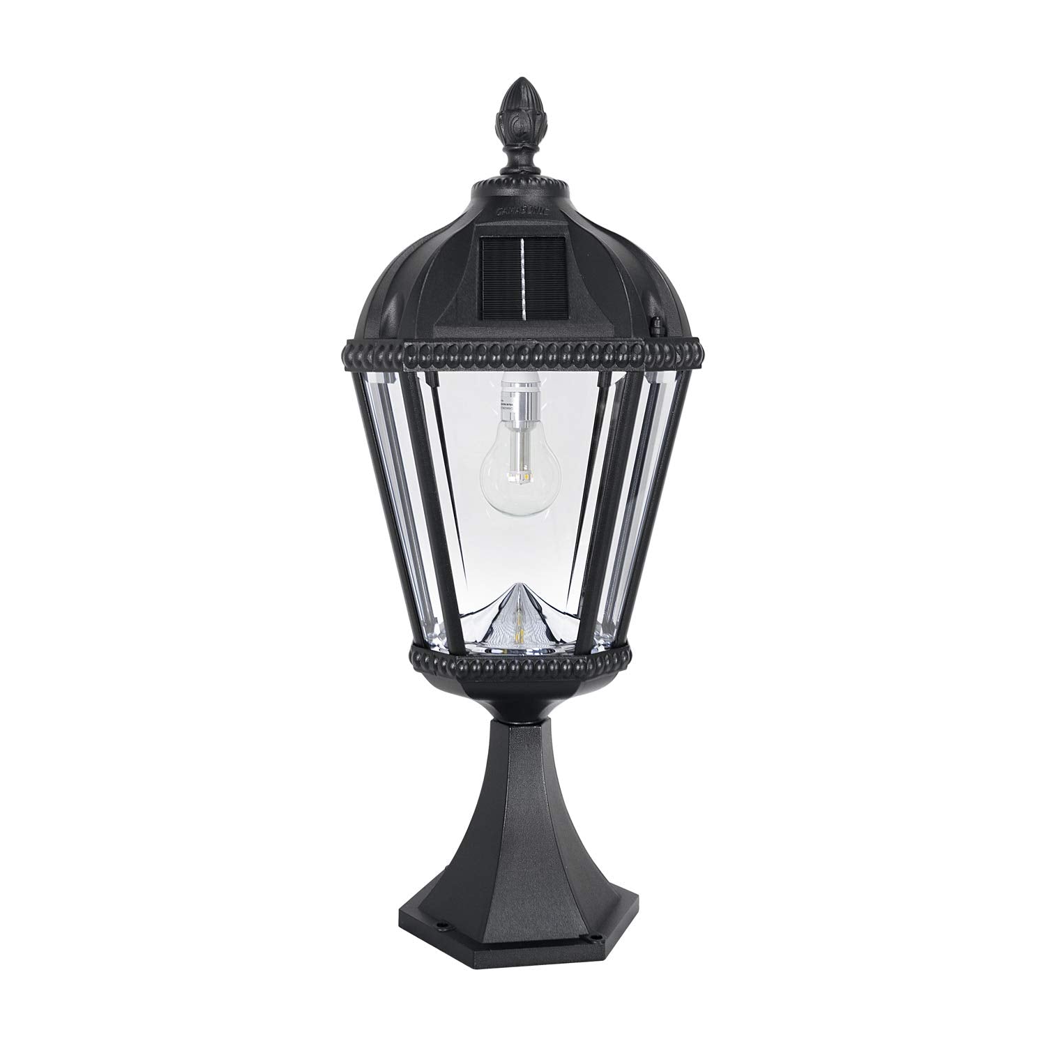 Gama Sonic Outdoor Solar Post Light, Black Aluminum, Beveled Glass, 120 Lumens, Pier Mount, Model GS-98B-P-BLK