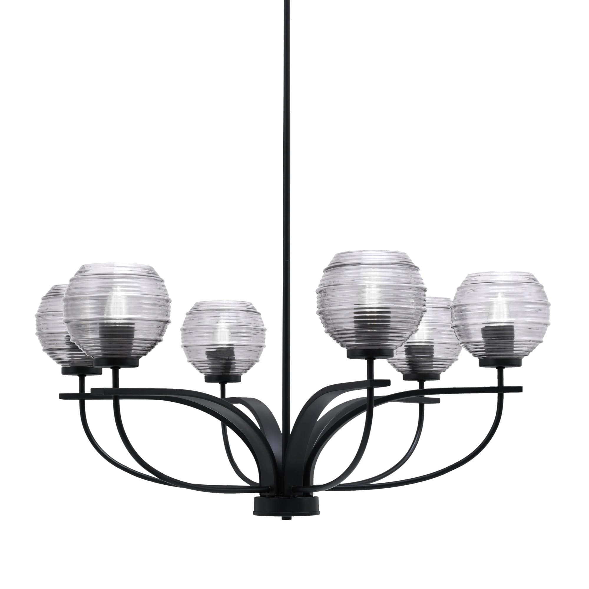 Toltec Lighting Cavella 6 Light Chandelier Shown In Matte Black Finish With 6" Smoke Ribbed Glass