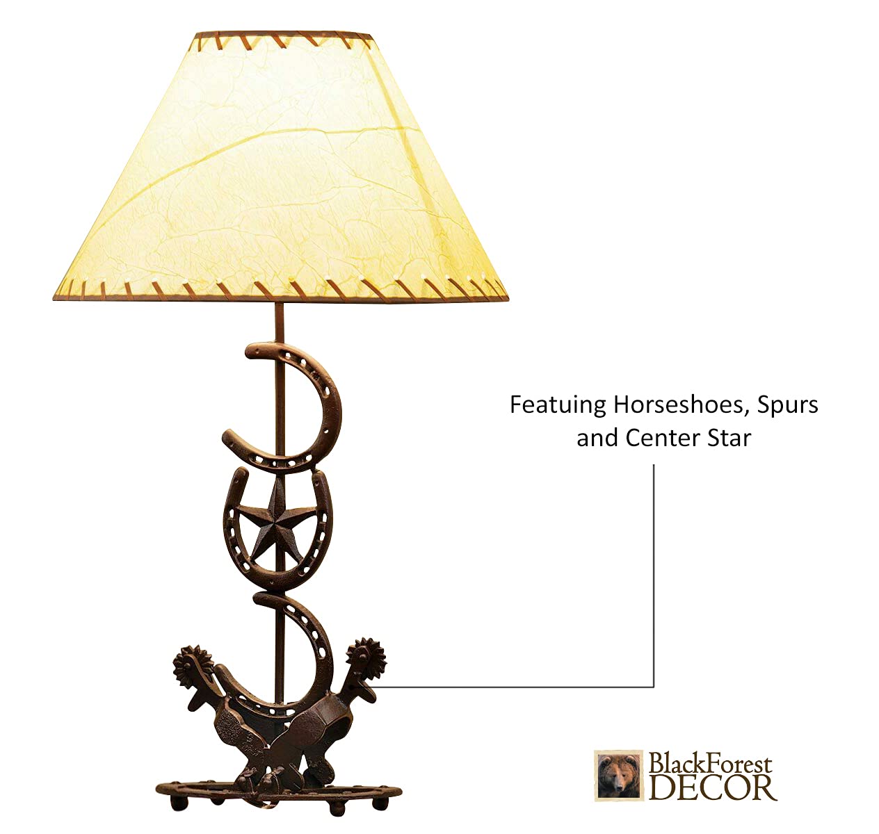 BLACK FOREST DECOR Horseshoe Star Table Lamp - Vintage Rustic Iron Lamp for Cabin & Living Room - 27" x 16"