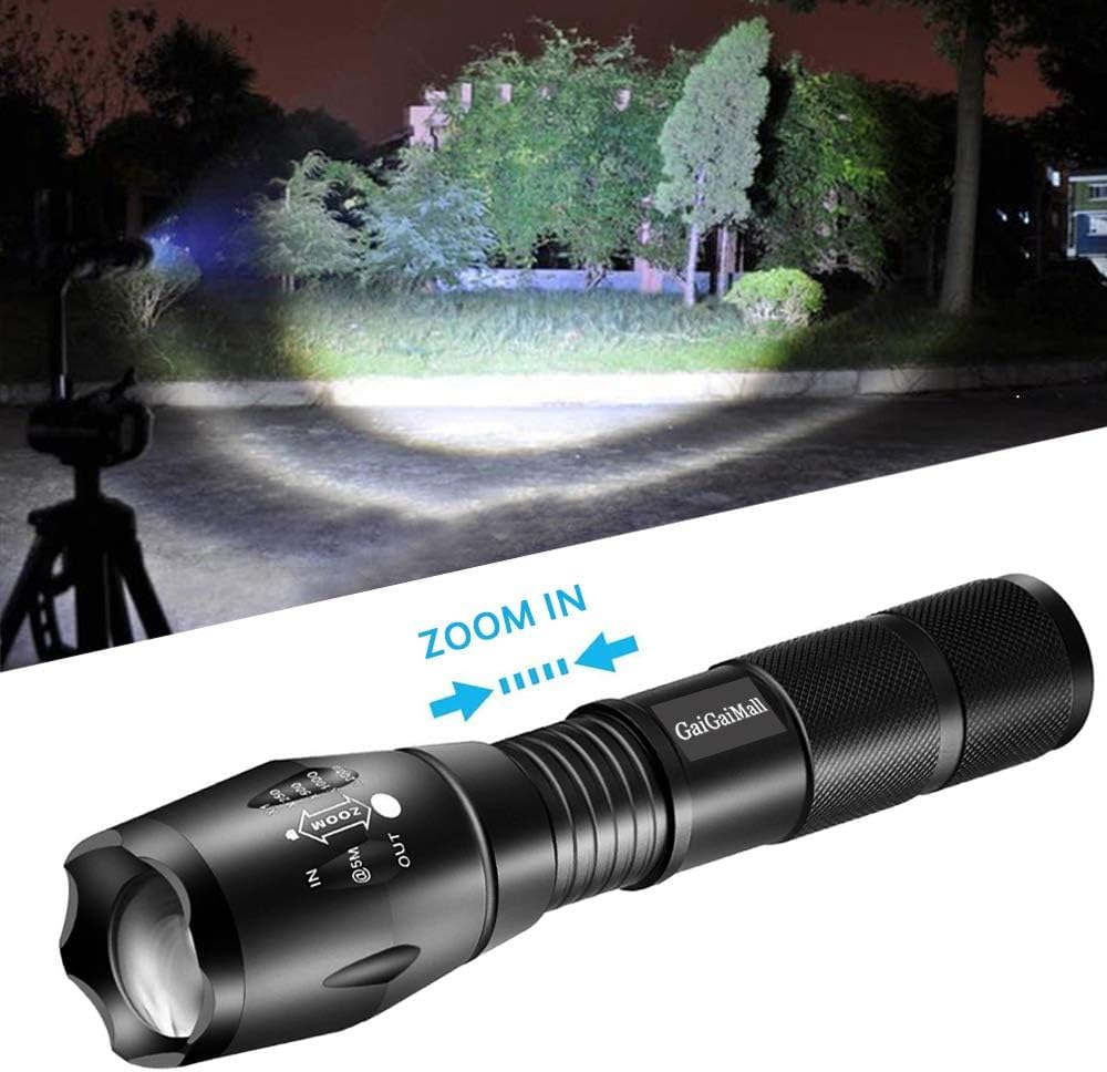 Gaigaimall Military Grade High Lumen Flashlight Tactical Led Torch Flash Light Zoomable With 5 Light Modes