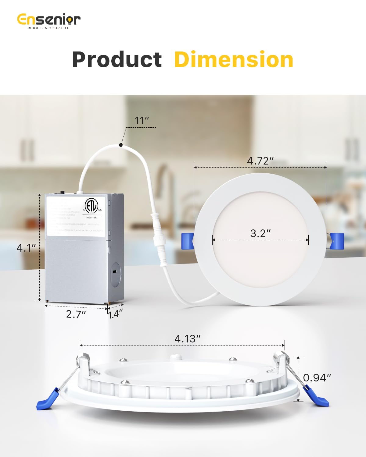 Ensenior 16 Pack 4 Inch Led Recessed Ceiling Light, Dimmable, 6000K Clear White, 750Lm 9W 120V, High Brightness Canless Wafer Do