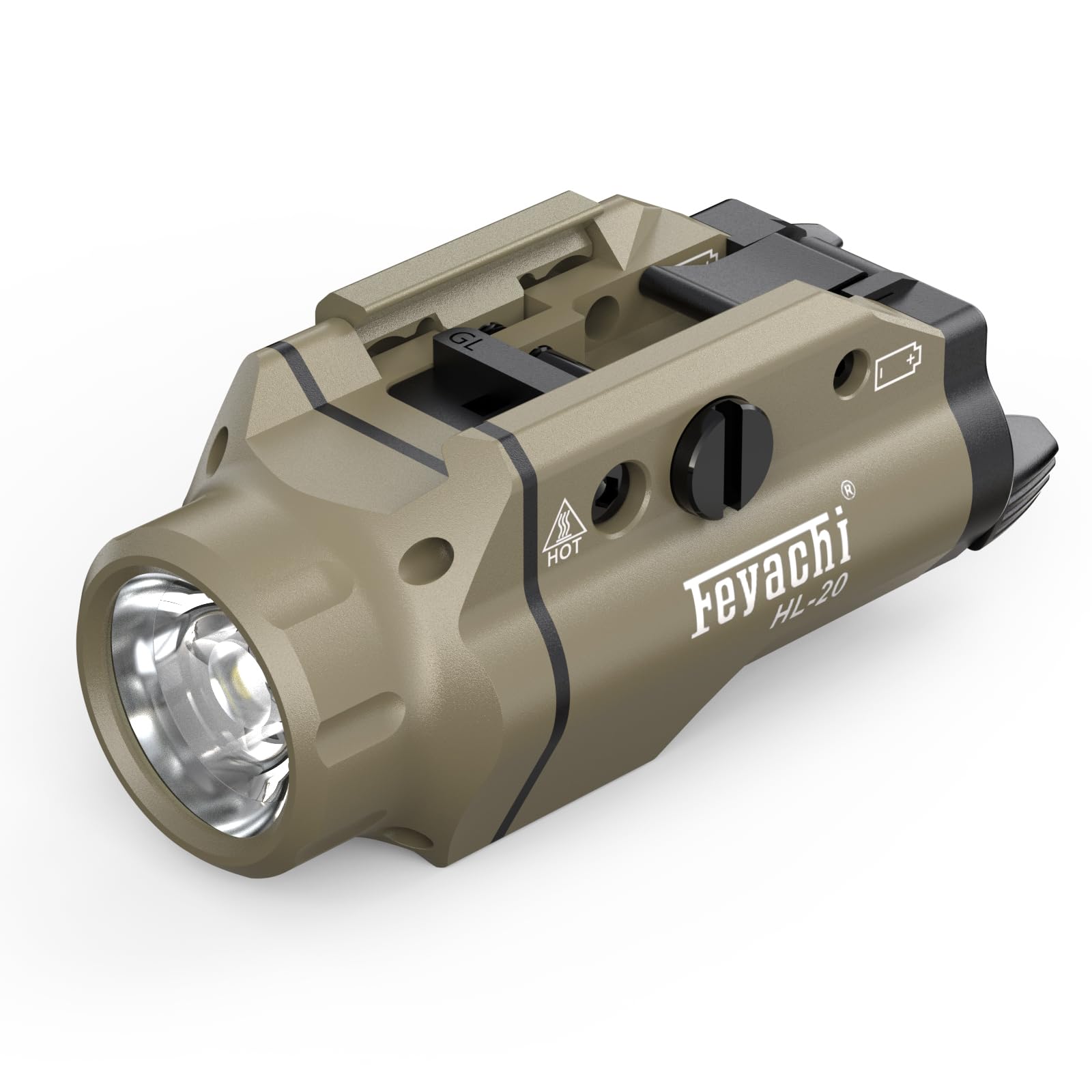 Feyachi HL-20 Handheld Toy Light 1500 Lumen Upgrade LED Weapon Light Compact Rail Mounted HandLauncher Tactical Flashlight Rail Locating Keys for Picatinny  Sand