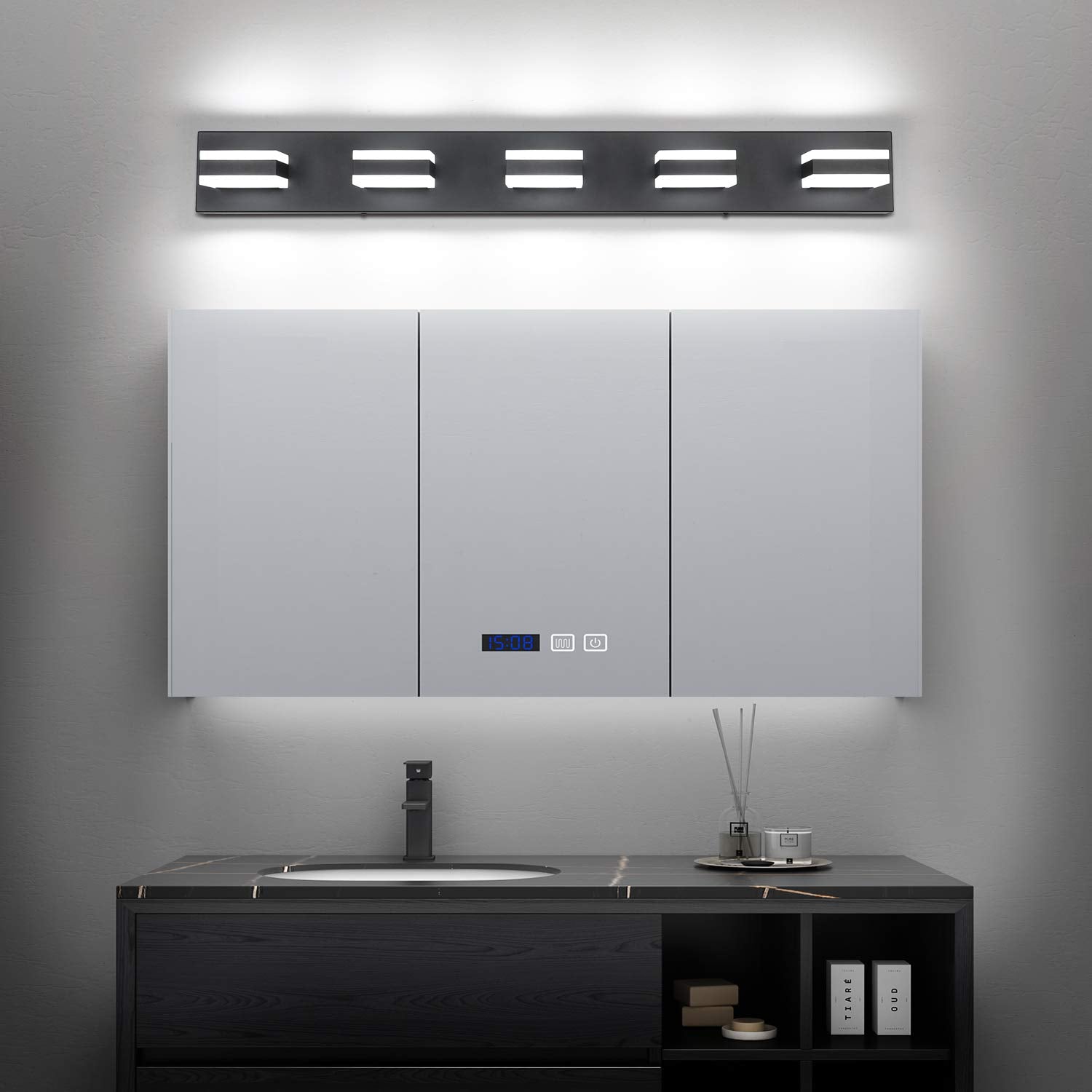 SOLFART Dimmable LED Bathroom Vanity Lights 5 Lights Matt Black Acrylic S8568