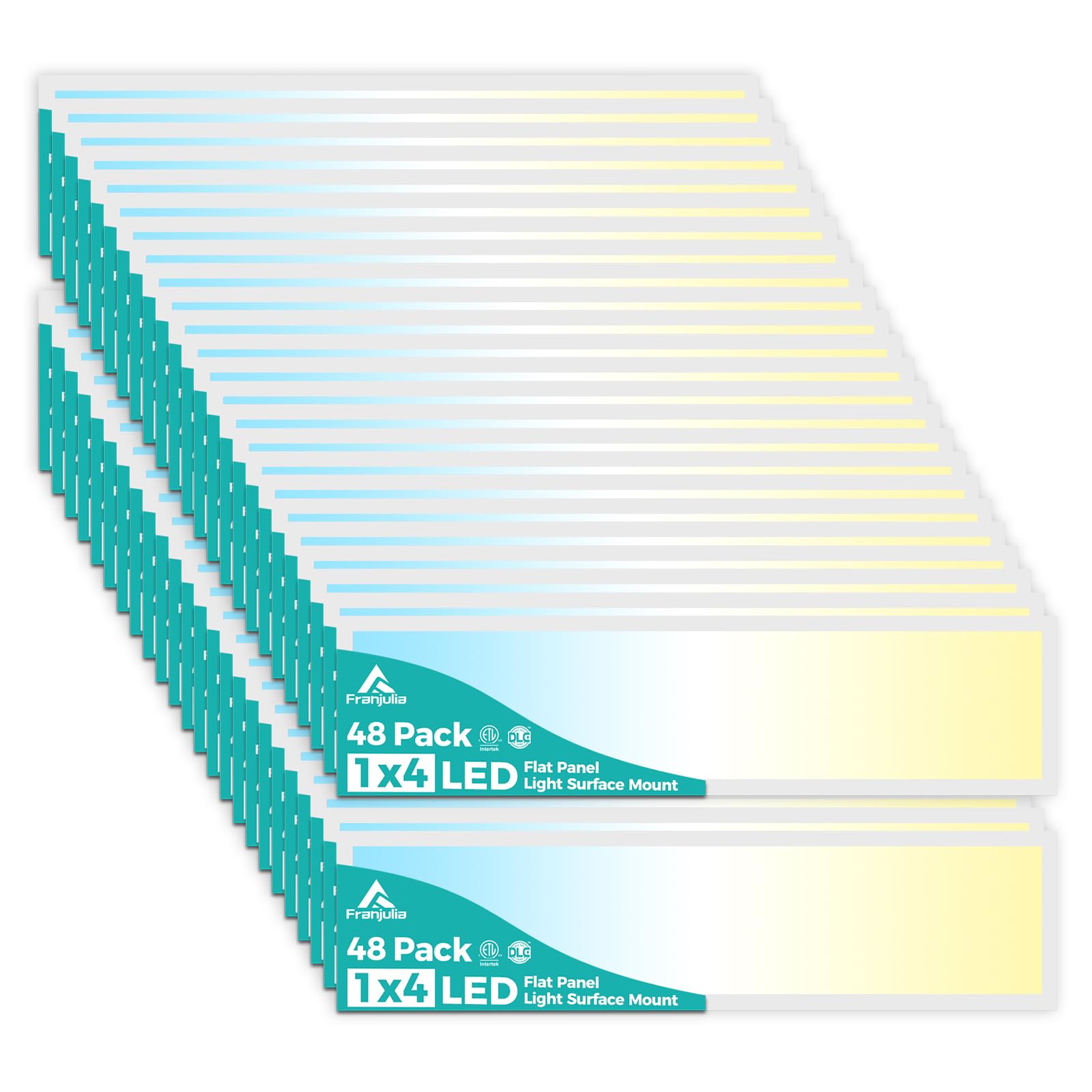 Franjulia 48Pack 1X4 Led Flat Panel Light Surface Mount, 50W, 5500Lm, Triac Dimmable, Selectable 3000K/4000K/5000K, 120V, For Ga