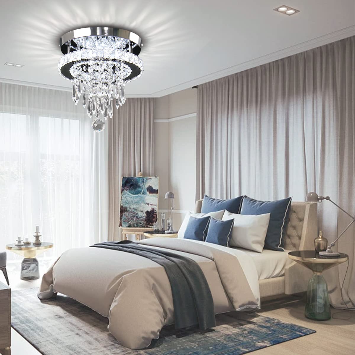 Clairdai Modern Small Closet Chandelier Led Ceiling Light Fixtures Stainless Steel Flush Mount Ceiling Chandeliers Light For Bedroom,Foyer,Hallway,Closet(Cool White)