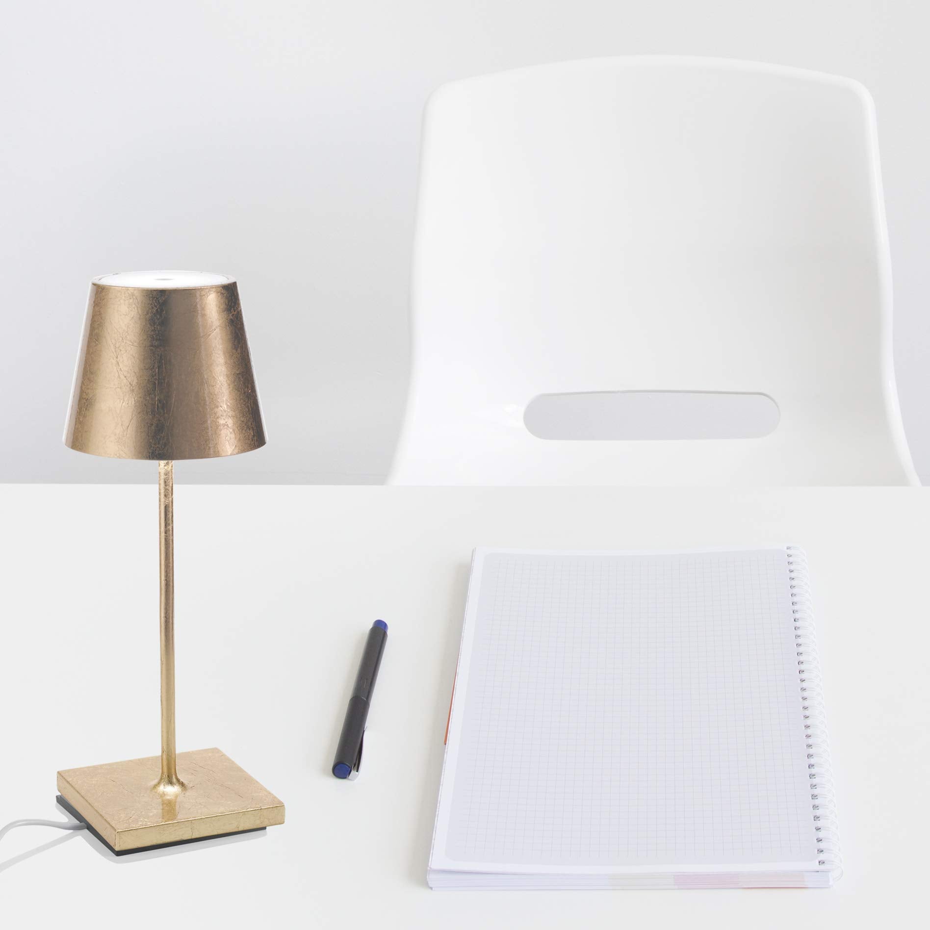 Zafferano, Poldina Pro Mini Lamp With Gold Leaf, Rechargeable Cordless Table Lamp With Touch Controls, Usable As An Indoor Lamp,