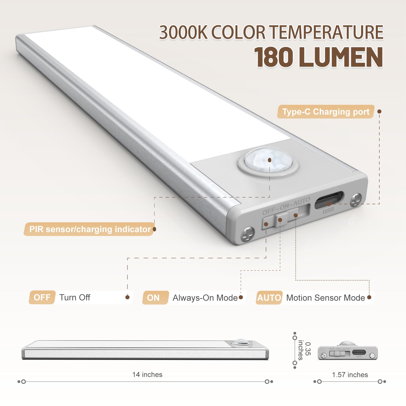14 Inch 4 Packunder Cabinet Lighting, 58 Led Rechargeable Motion Sensor Light Indoor, Stick On Magnetic Closet Lights Battery Op