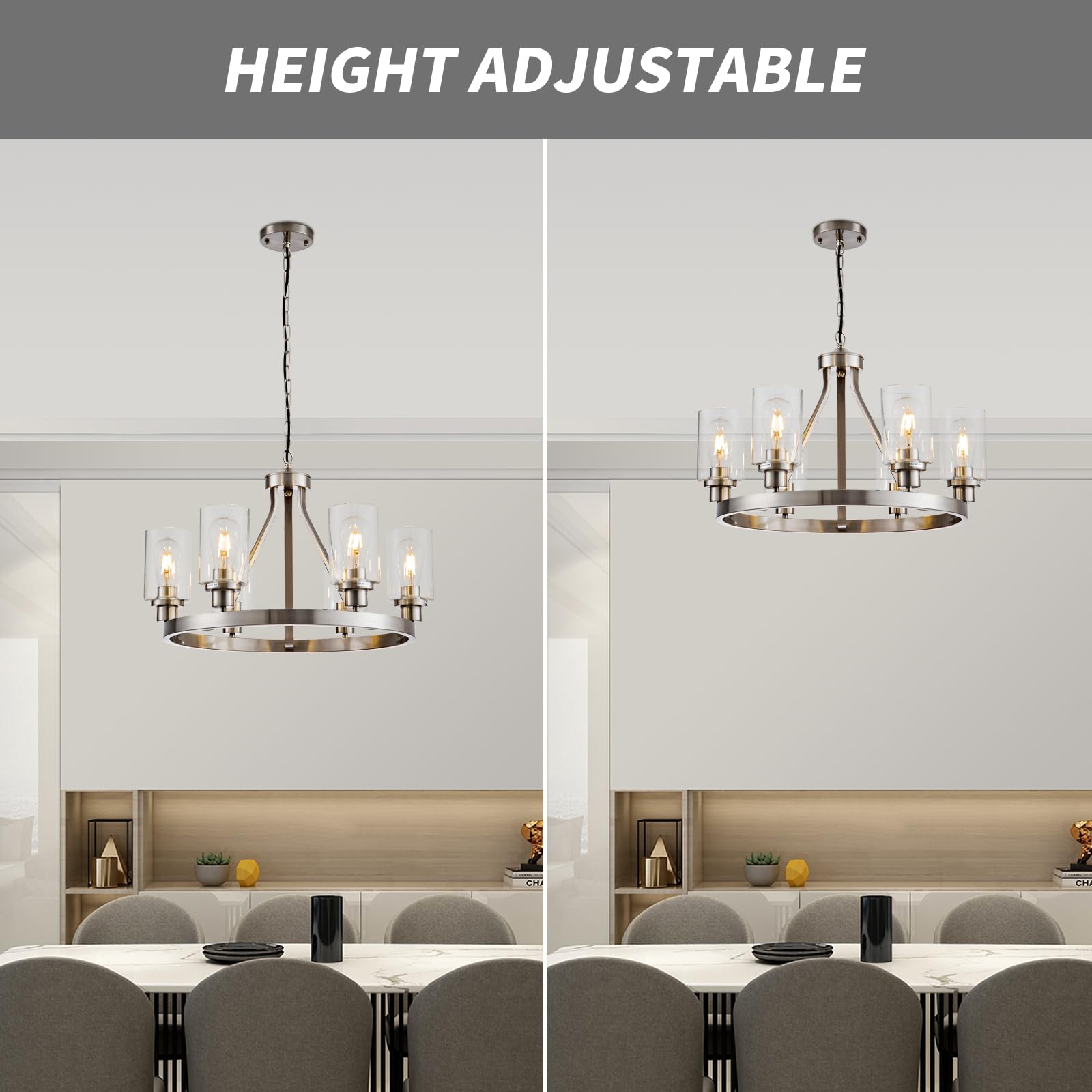 Lanhall 6-Light Chandelier Pendant Lighting Brushed Nickel Metal Adjustable Height for Dining Room Living Room Bedroom Entryway