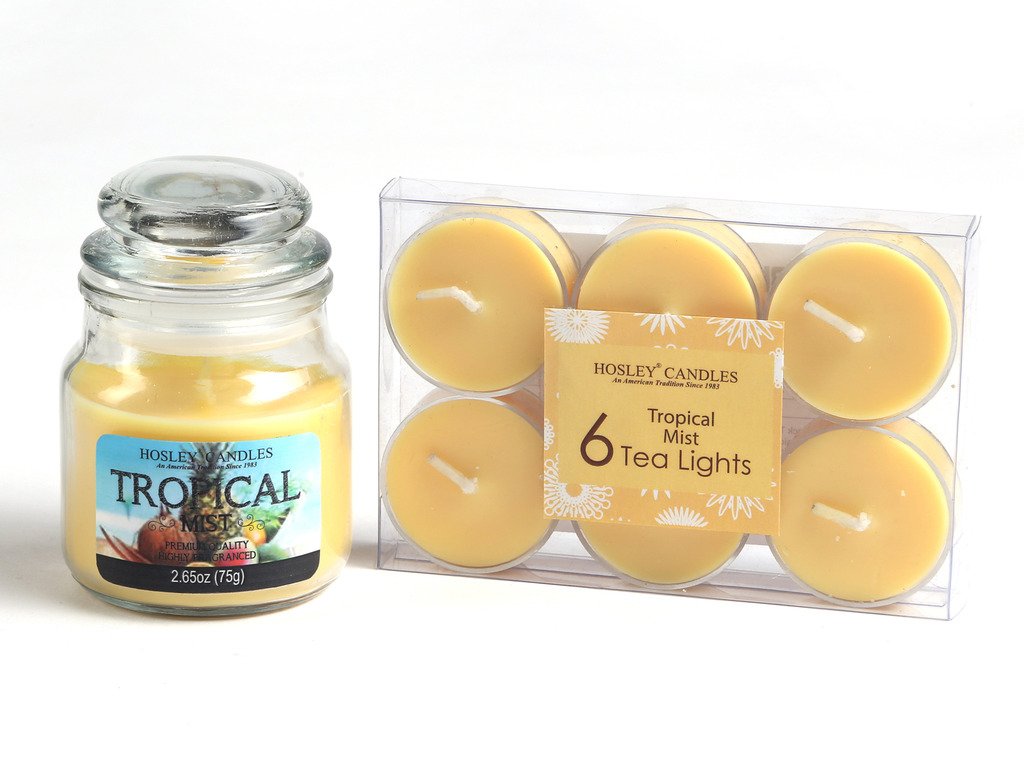 HOSLEY Combo of Tropical Mist Fragrance Jar Candle with Scented Tealights|Perfect for Home Decor Lighting Gifting|Pack of 1 Jar