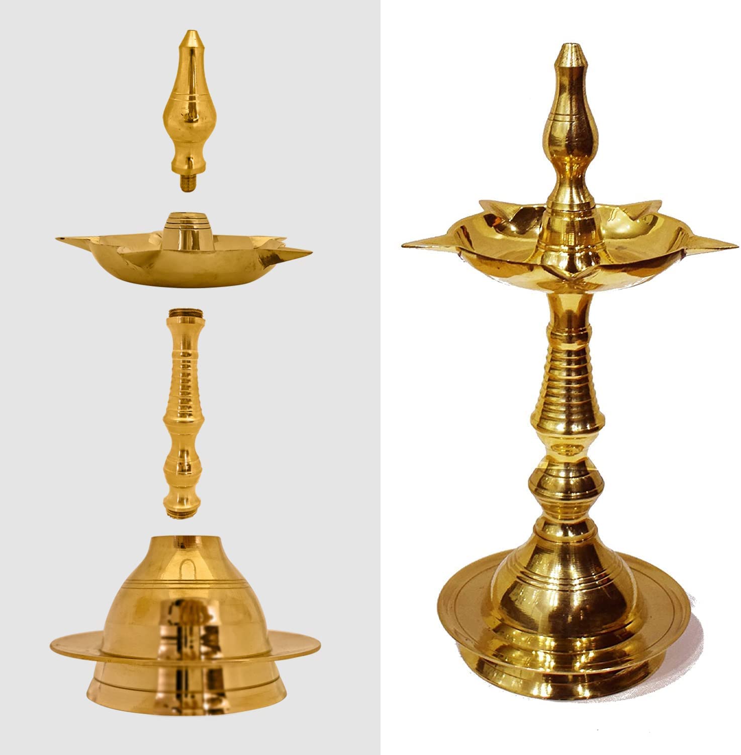SATVIK 2 Pc Set of 13 Inch Standing Brass Metal Kerala Samai Diwali Deepak for Puja Traditional Panchmahal Pooja Deepam Diya Oil