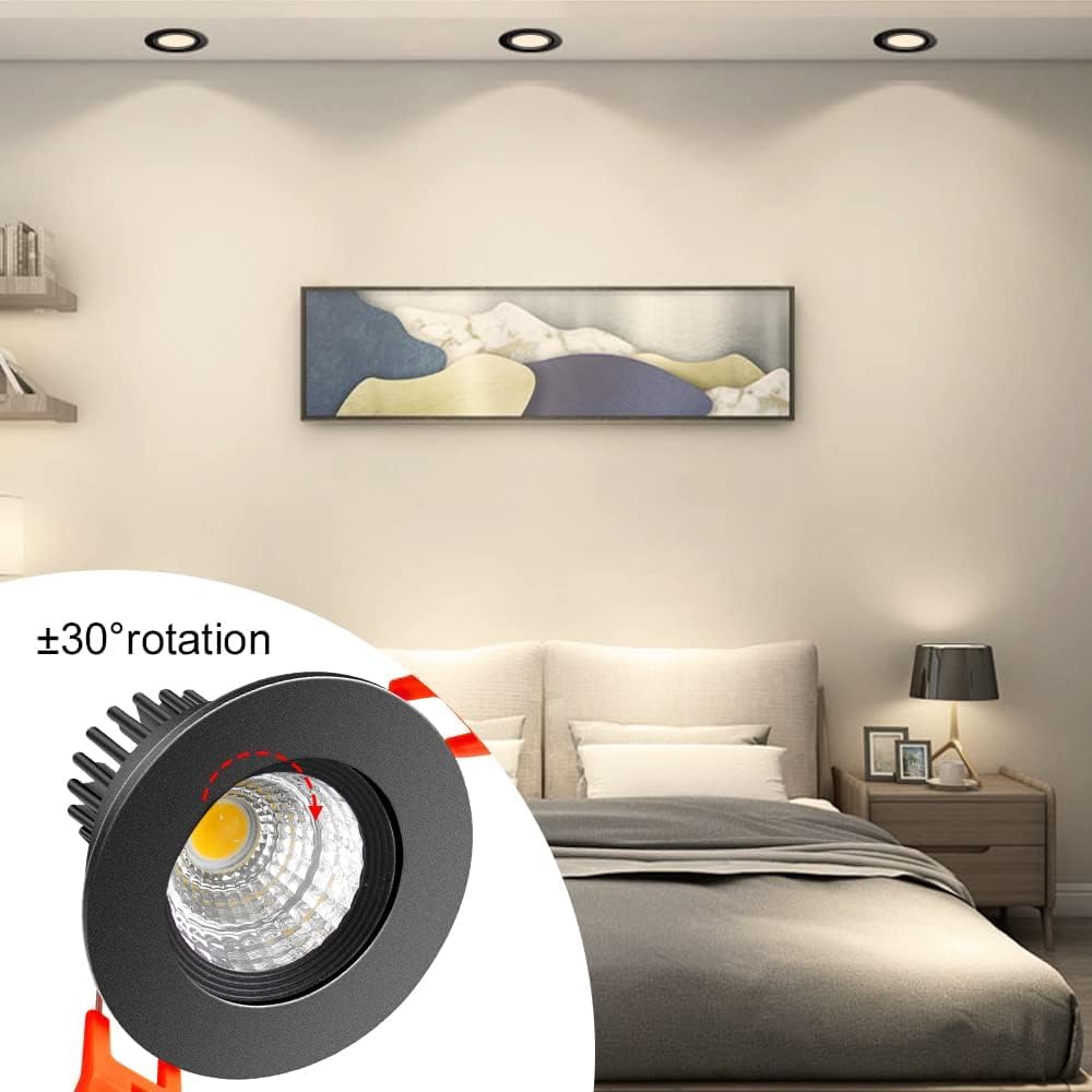 Inshareplus 2 Inch Led Downlight  3W Recessed Lighting 220Lm Cob Dimmable  4000K Natural White  Cri80  Black Trim  Ceiling Lights With Led Driver  20 Pack