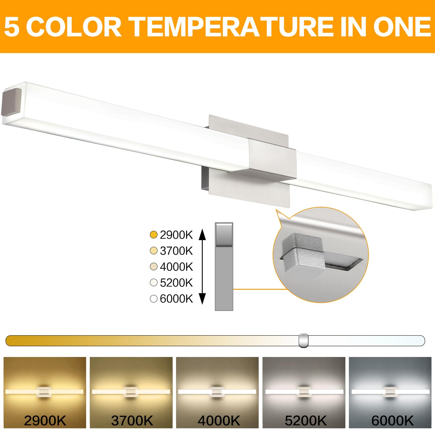 ZUZITO 40 Inch Bathroom Vanity Light, Brushed Nickel, Modern LED, 5CCT Dimmable, Model S16001-1000mm-5CCT, Acrylic