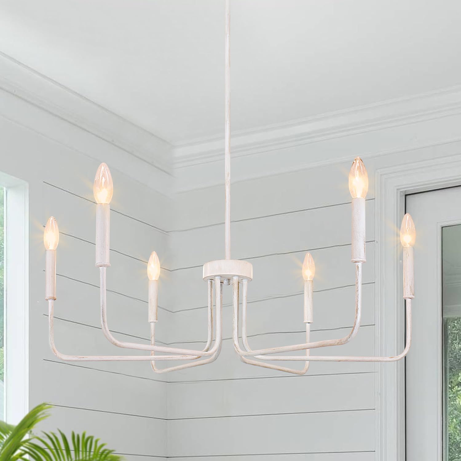 Rviezza French Country Chandelier, 6-Light Antique White Farmhouse Chandelier for Dining Room Lighting Fixtures Hanging, Industr