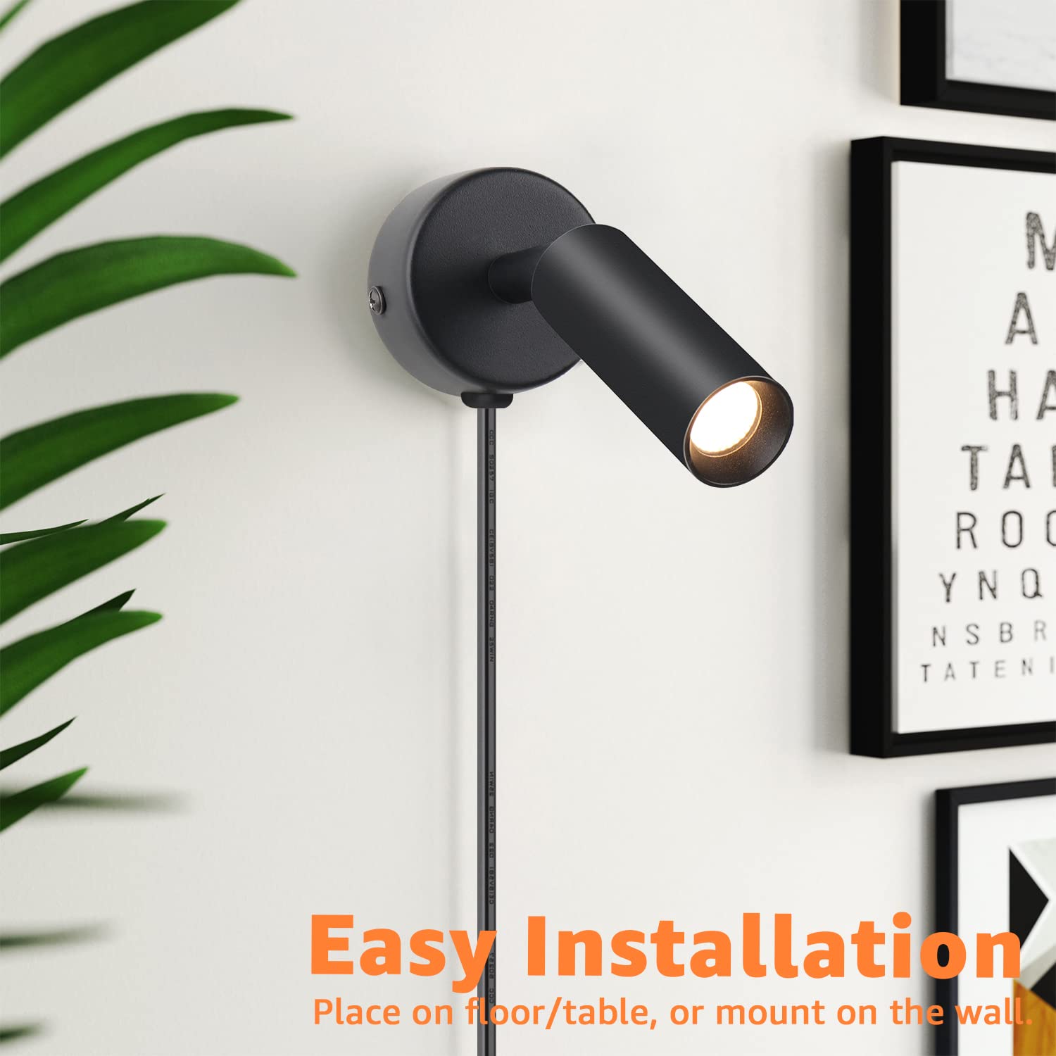 URTOM Indoor Spotlight LED Uplights, 2 Pack Warm White Accent Lighting, 5.9 FT Cord, Black Aluminum Design
