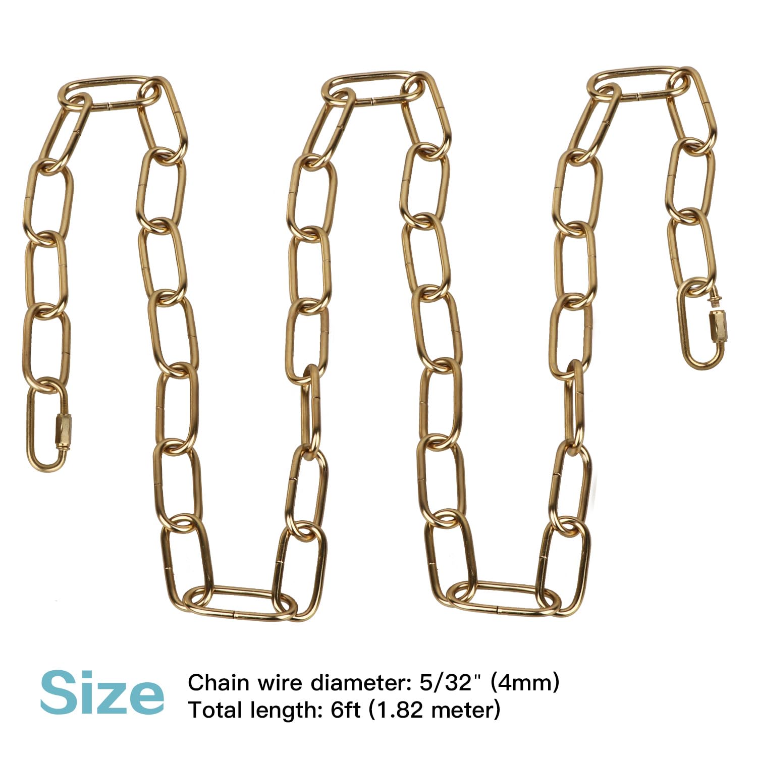 Helunsi Lighting Chain, 6 Feet Imitation Copper Light Fixture Chain, Metal Chandelier Chain Extension With Connection Link Lock,