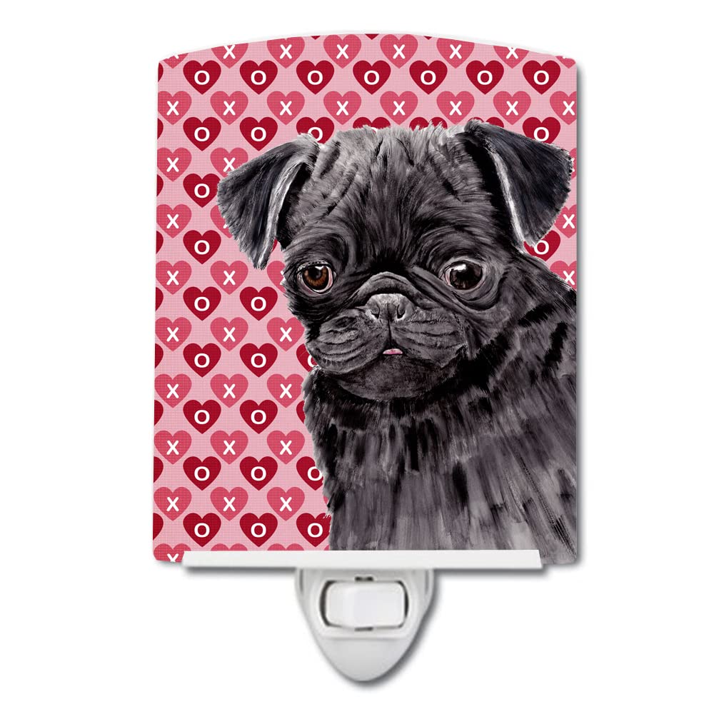 Carolines Treasures Ceramic Night Light, Pug Black Hearts, UL-Certified, 6x4x3in, Multicolor, Model SC9273CNL