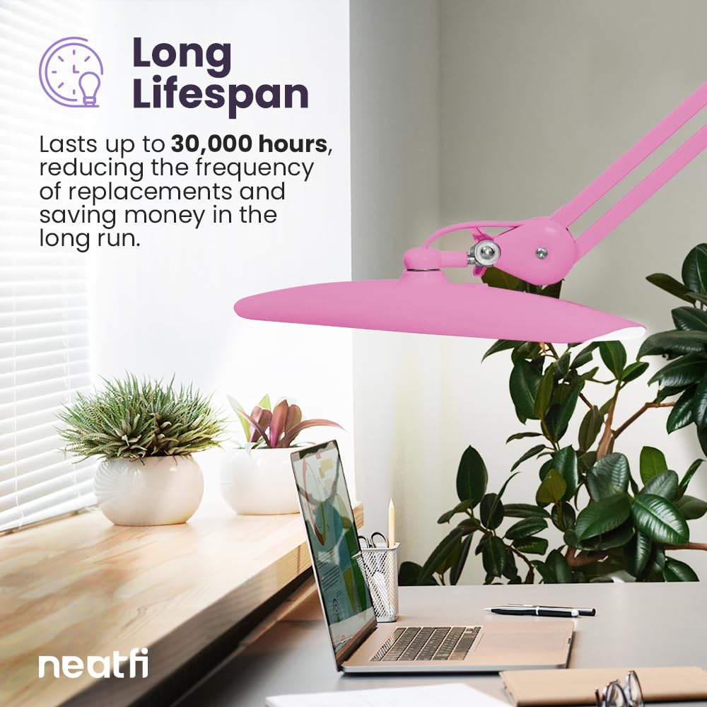 Neatfi XL LED Task Lamp, 2200 Lumens, 24W, 20in Wide, Dimmable, Pink, Model 9501LED