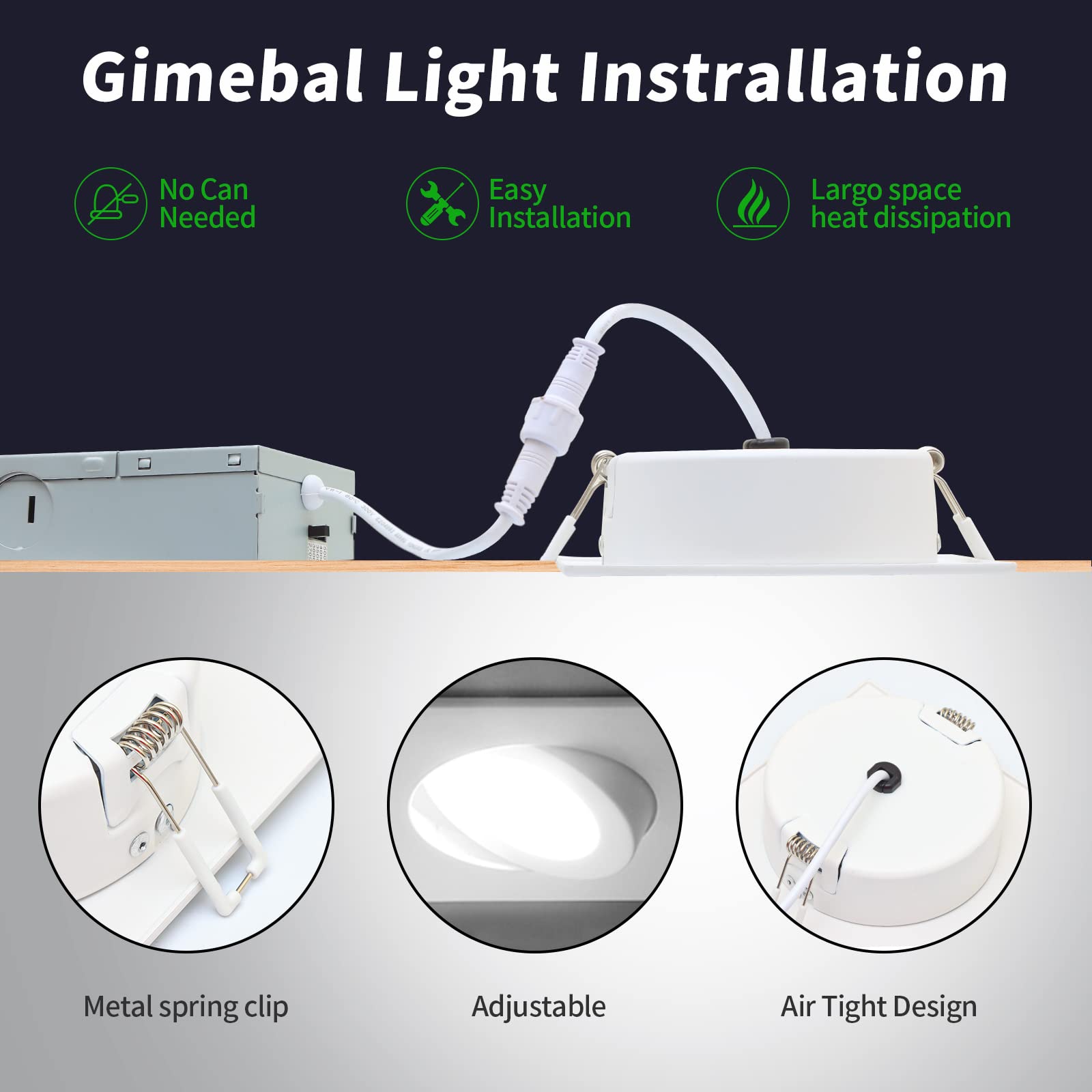 Knlnny Ware Square Recessed Lighting 4 Inch (6 Pack),Eyeball Gimbal Recessed Lights,Wet Rated, Canless Recessed Light,5Cct Selec