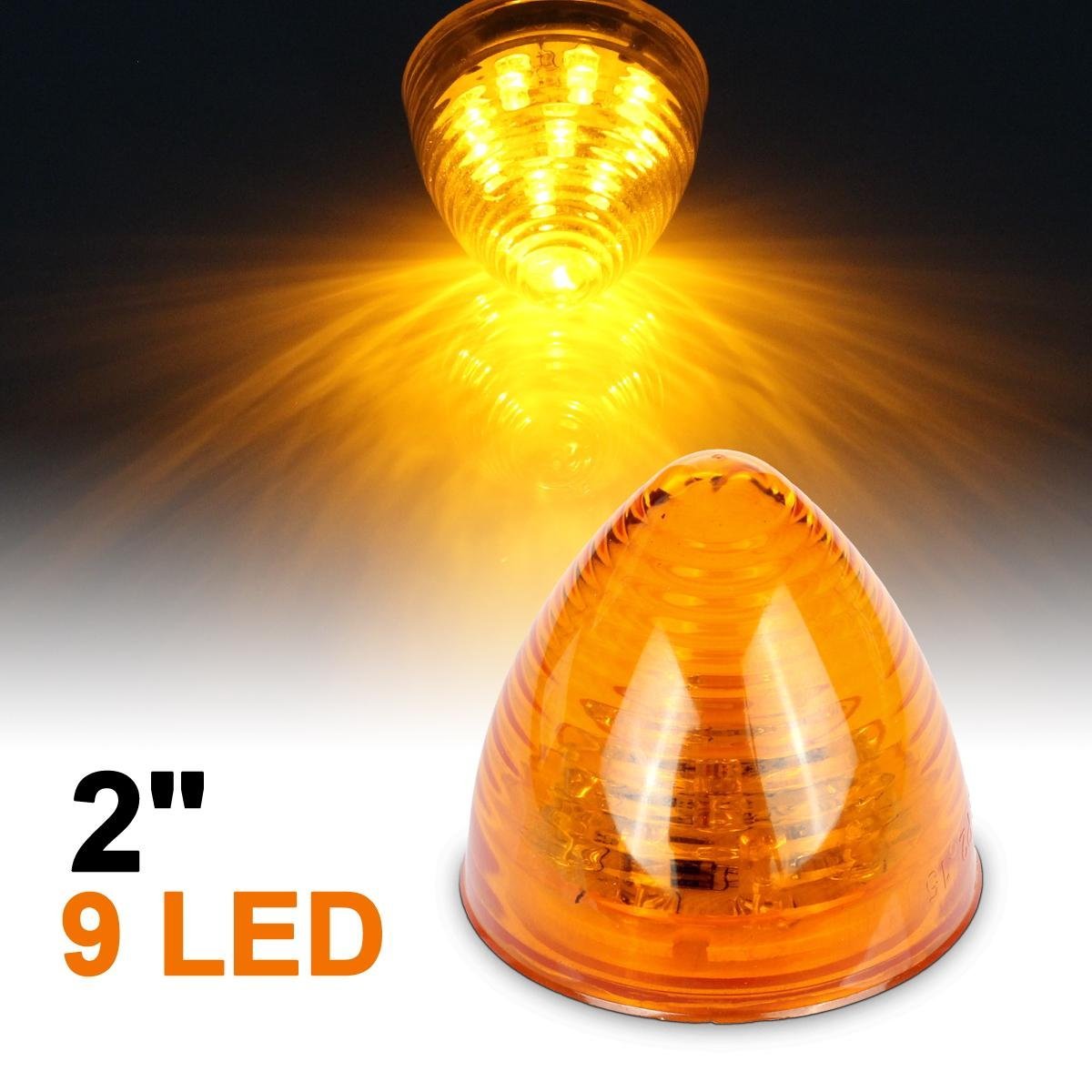 Partsam 2" Amber 9LED Beehive Side Marker Lights - Round Cone Clearance Lights for 12V Trailer, Model 13