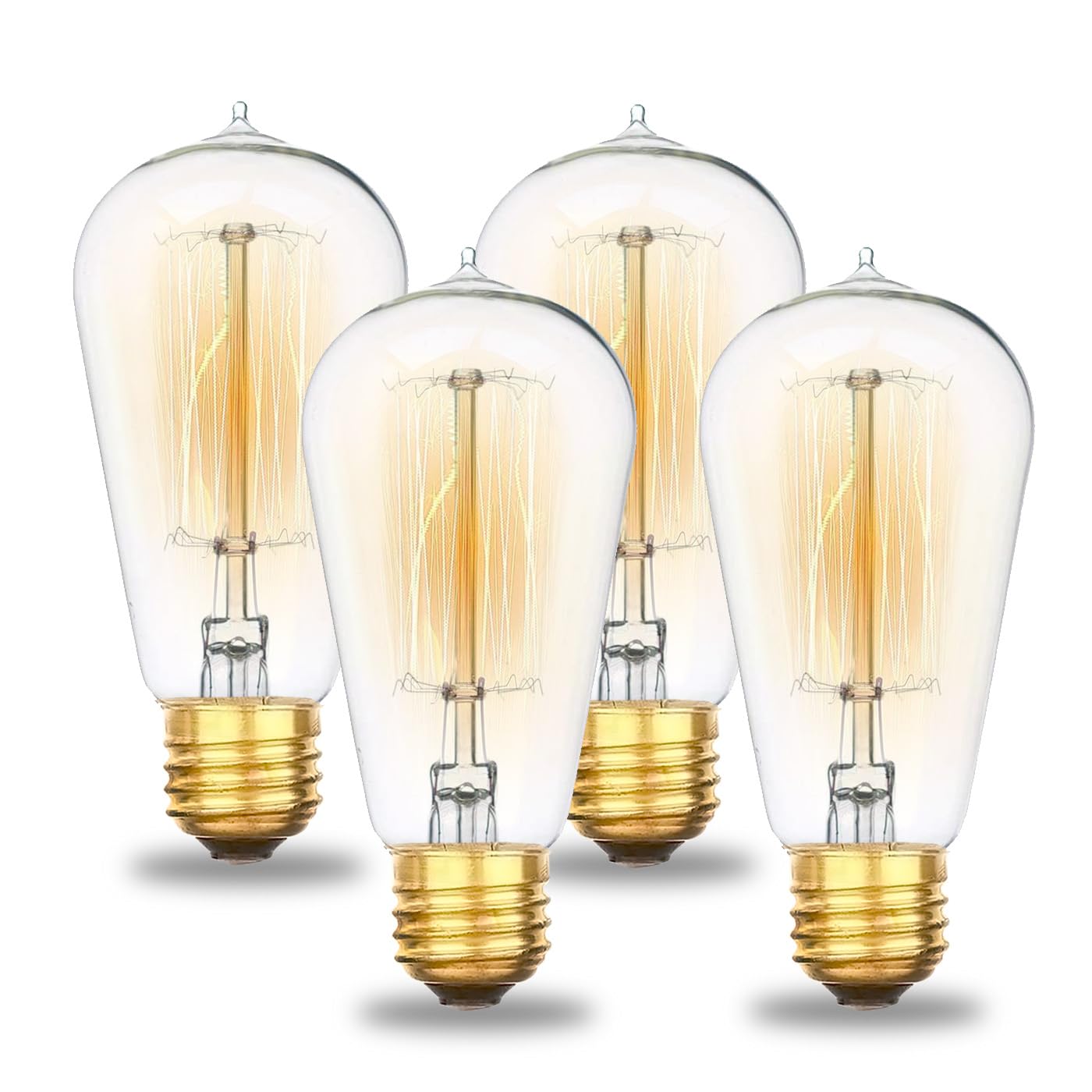 4-Pack Incandescent Light Bulbs 60 watt  E26 Bulb with Warm White Lights for Bedroom  ST58 2200K Dimmable Light Bulbs  230lM Edison Bulbs for Vintage Lamp  Antique Squirrel Filament Lightbulbs
