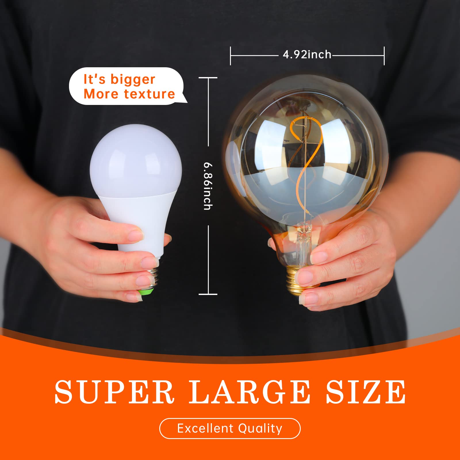 Omed G125 Amber Glass Large Oversized Dimmable Led Edison Bulb, E26 2200K Warm White Extra Big Round Vintage Light Bulbs, 4 Watt
