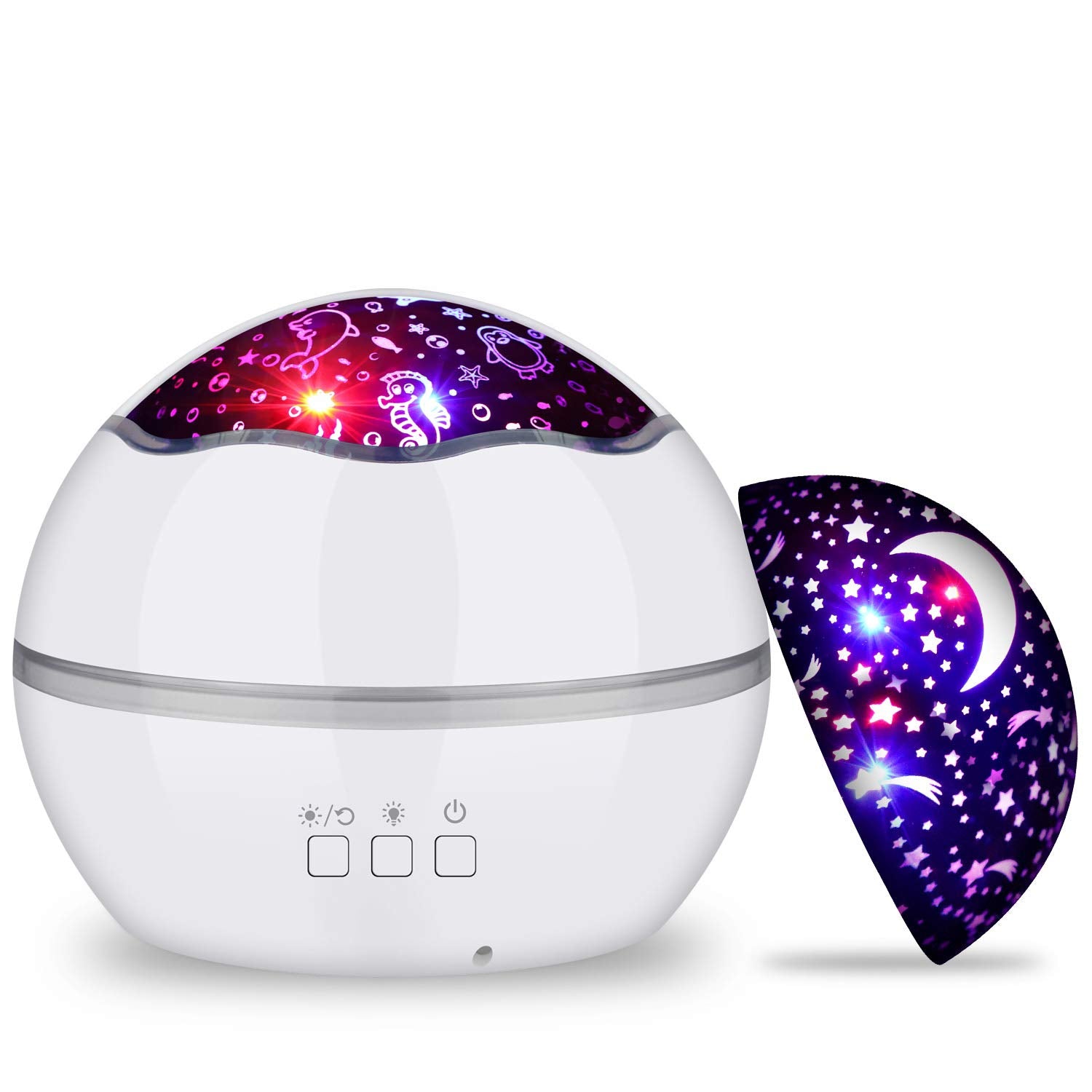 360 Rotating Night Light Star Projector for Kids Room, 2 in 1 Starry Sky and Sea World, Multi Colors Baby Bedroom Ceiling Wall D