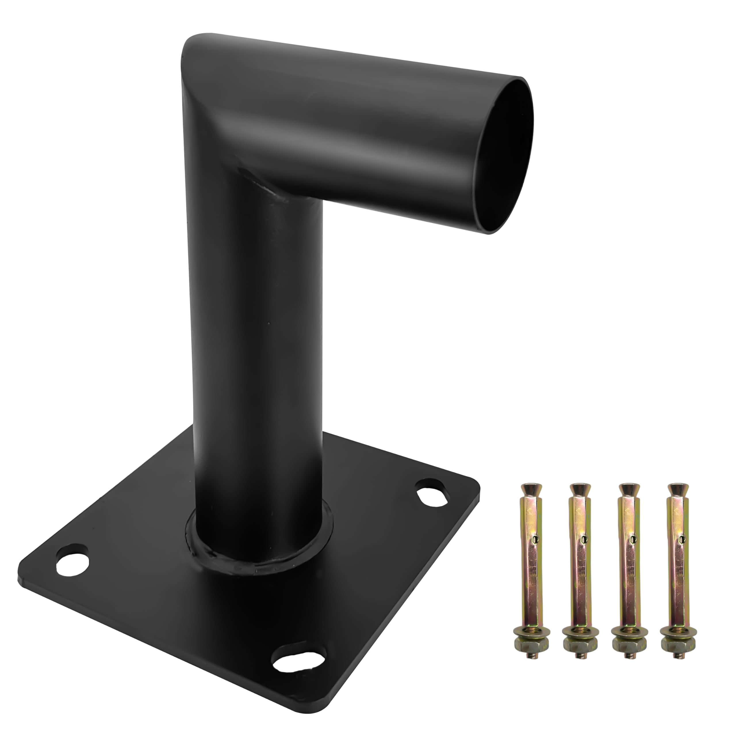 90-Degree Wall Mount Bracket - L-Shape Steel Adapter for 2 3/8 inch Slip Fit Lights & LED Shoebox Street Pole Light   Black Metal  Includes 4 Anchor Bolts
