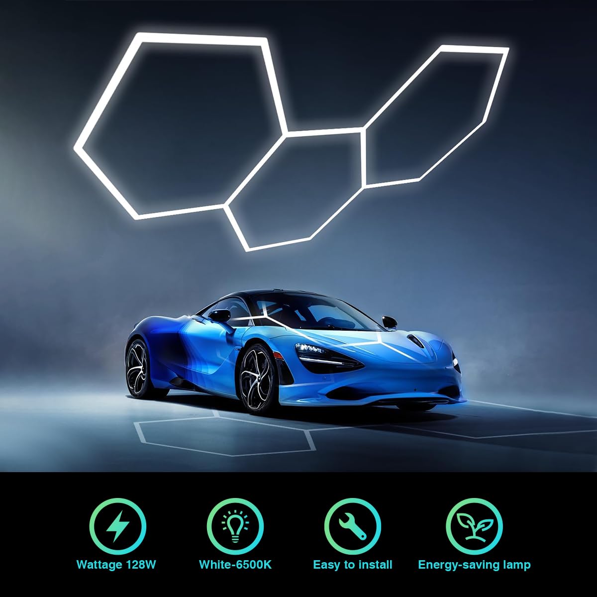 Cezelux Led Hexagon Light 16 Pack 14080Lm 6500K 128W 3 Honeycomb Hexagon Garage Celling Led Lights For Gym Basement Auto Beauty